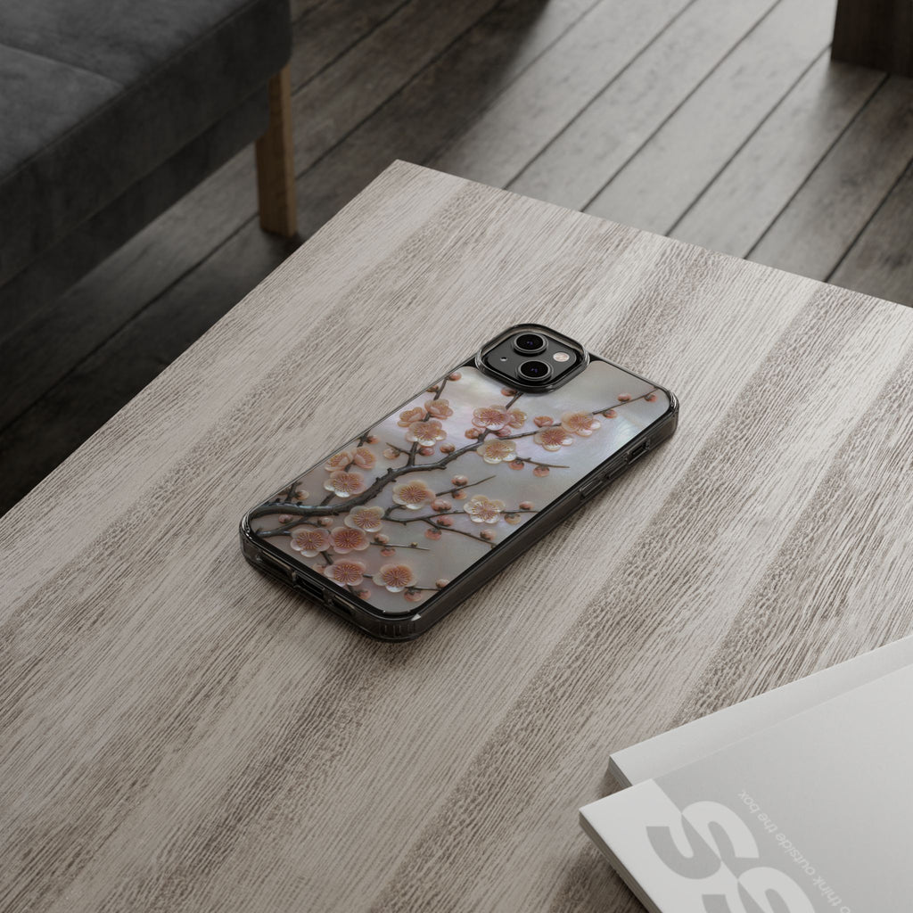 Mother of Pearl Plum Blossom Art Phone Case Nacre Flower Wall Decor Design Iridescent Shell Art Inlay Shimmering Spring Panel Floral Cover