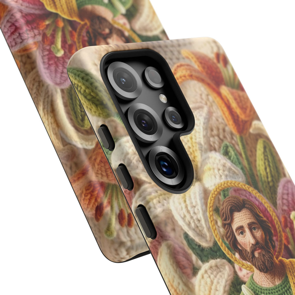 Phone Case Saint Joseph Lilies Design Holy Figure Phone Cover Faith Based Faux Yarn Saint of Workers Gift Samsung iPhone Pixel Models
