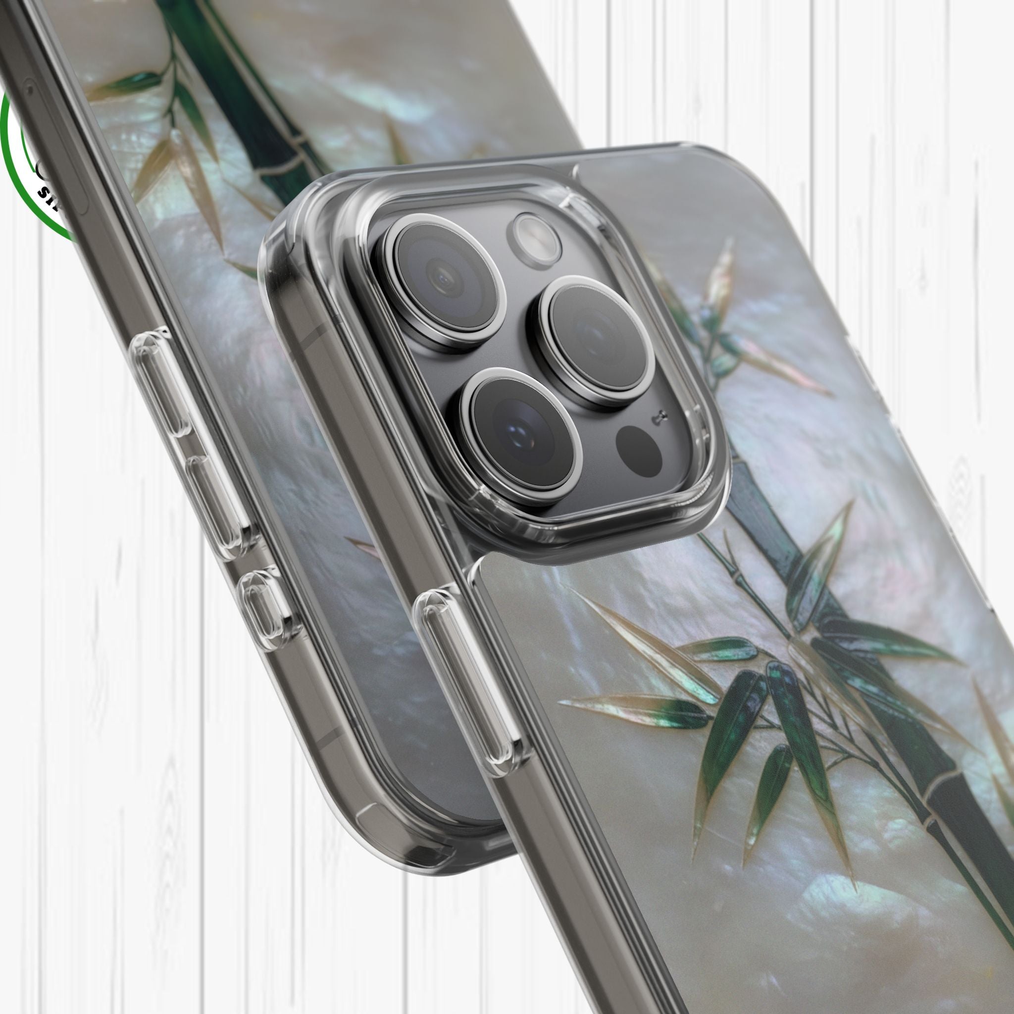 Mother of Pearl Inlay Bamboo Phone Case Nacre Art Green Bamboo Decor Handmade Pearl Shell Unique Iridescent Cover Natural Gift Idea