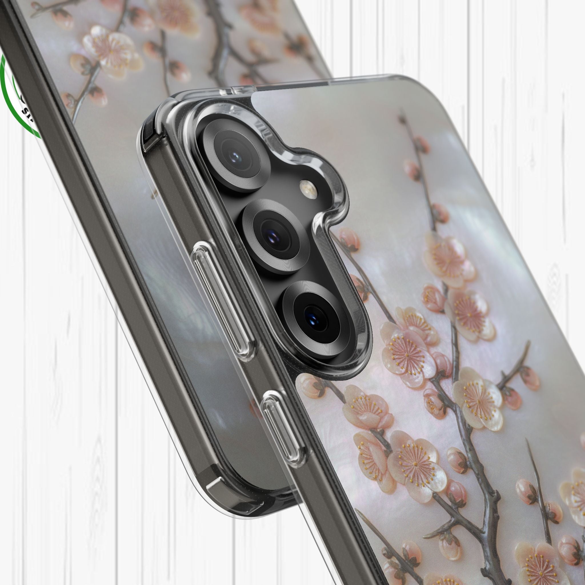 Mother of Pearl Plum Blossom Art Phone Case Nacre Flower Wall Decor Design Iridescent Shell Art Inlay Shimmering Spring Panel Floral Cover