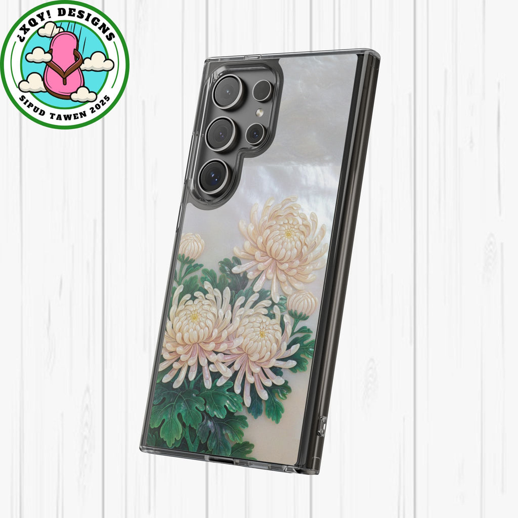 Mother of pearl inlay Phone Case Nacre art panel Chinese mother of pearl flowers Chrysanthemum wall art design elegant luxury  gift
