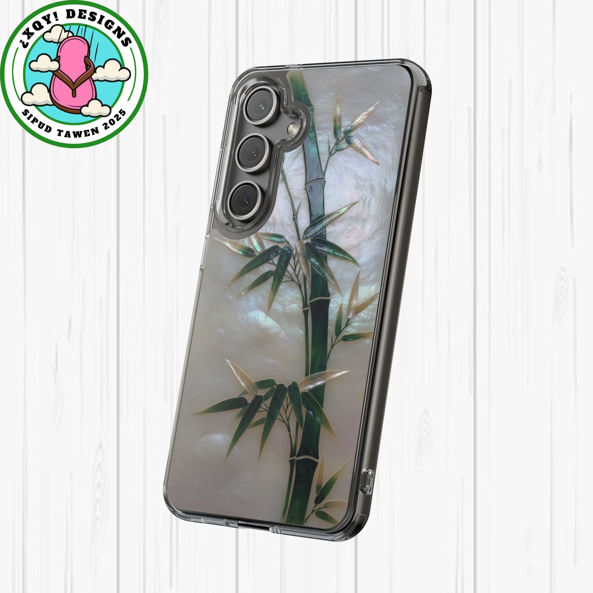 Mother of Pearl Inlay Bamboo Phone Case Nacre Art Green Bamboo Decor Handmade Pearl Shell Unique Iridescent Cover Natural Gift Idea