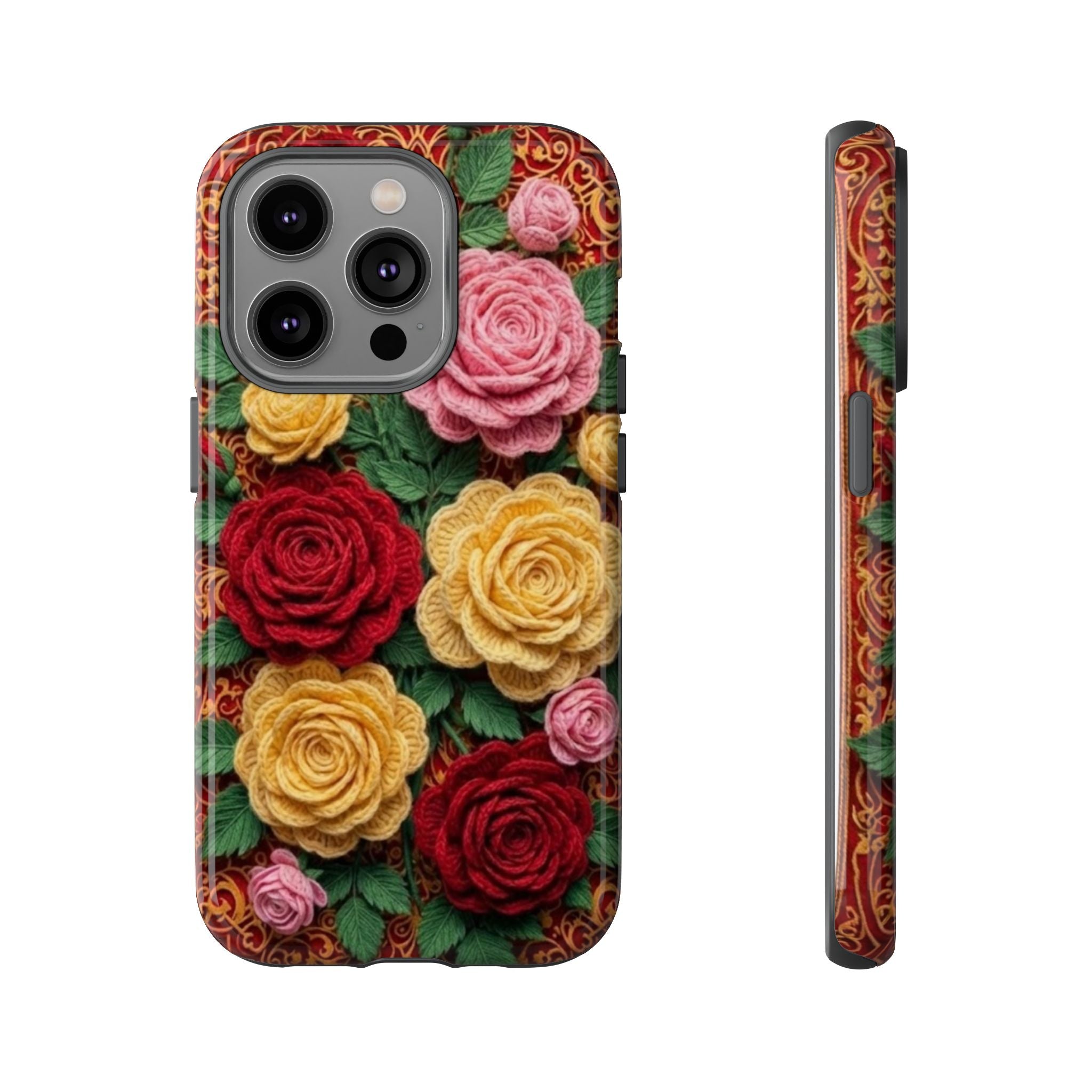 Yarn Vintage Rose Floral Phone Case Elegant Damask Pattern Smartphone Cover for Samsung Galaxy iOS Google Pixel