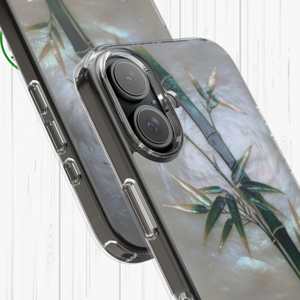 Mother of Pearl Inlay Bamboo Phone Case Nacre Art Green Bamboo Decor Handmade Pearl Shell Unique Iridescent Cover Natural Gift Idea
