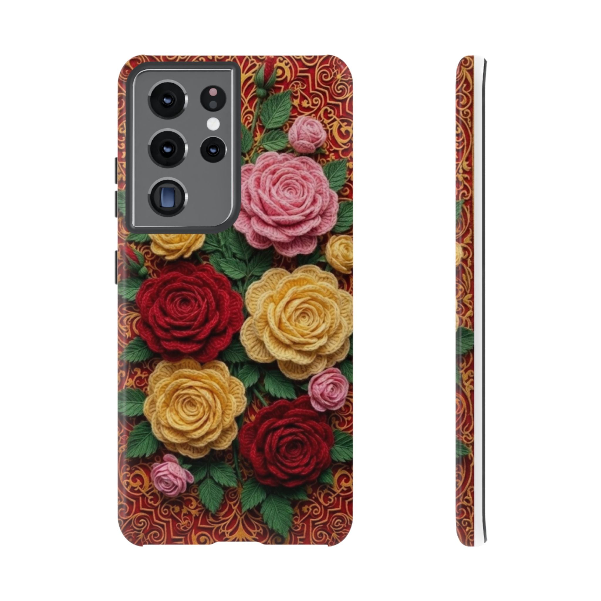 Yarn Vintage Rose Floral Phone Case Elegant Damask Pattern Smartphone Cover for Samsung Galaxy iOS Google Pixel