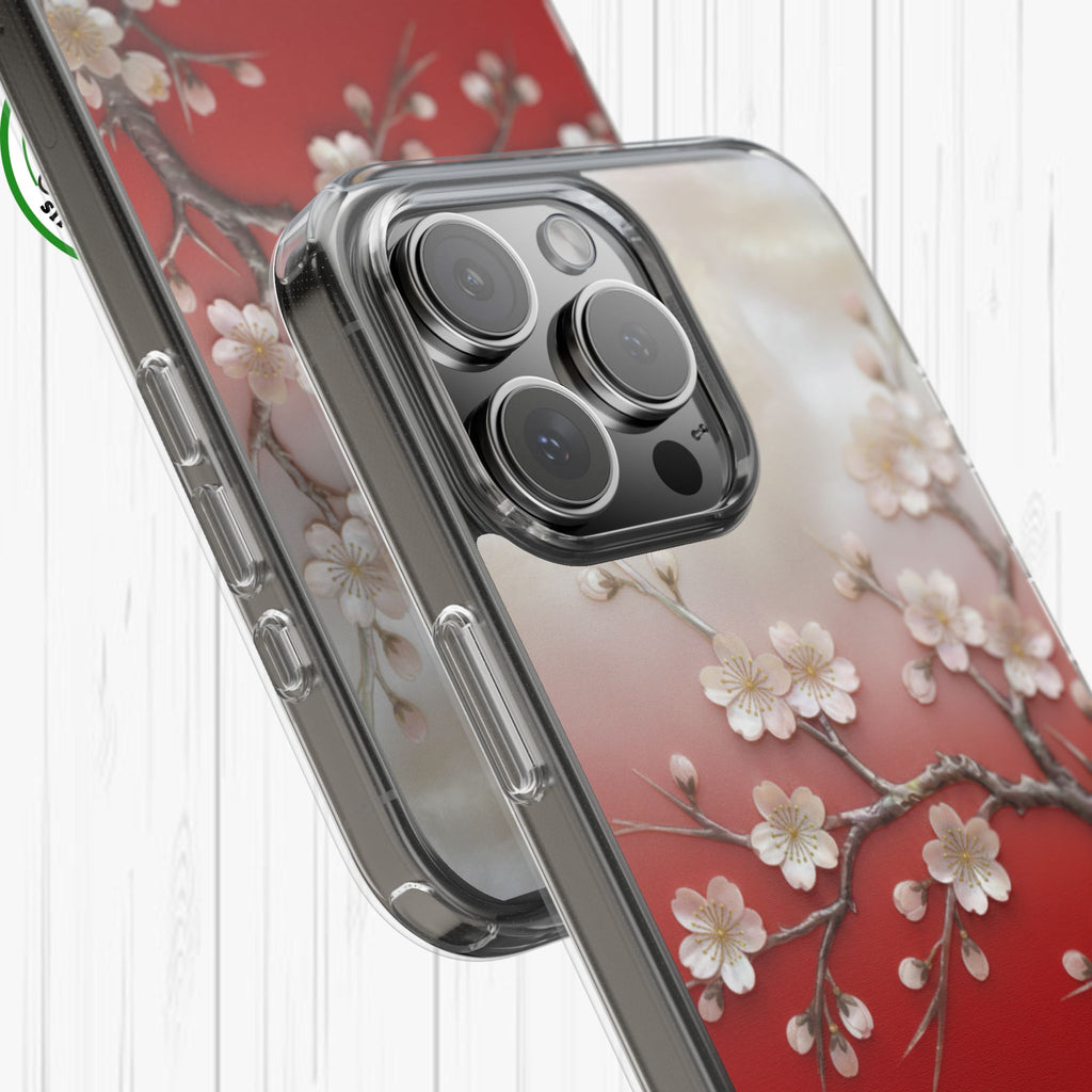 Mother of Pearl Floral Phone Case Elegant Sakura Design Asian Inspired Shell Inlay Artwork Japanese Blossom Decor Mobile Cover