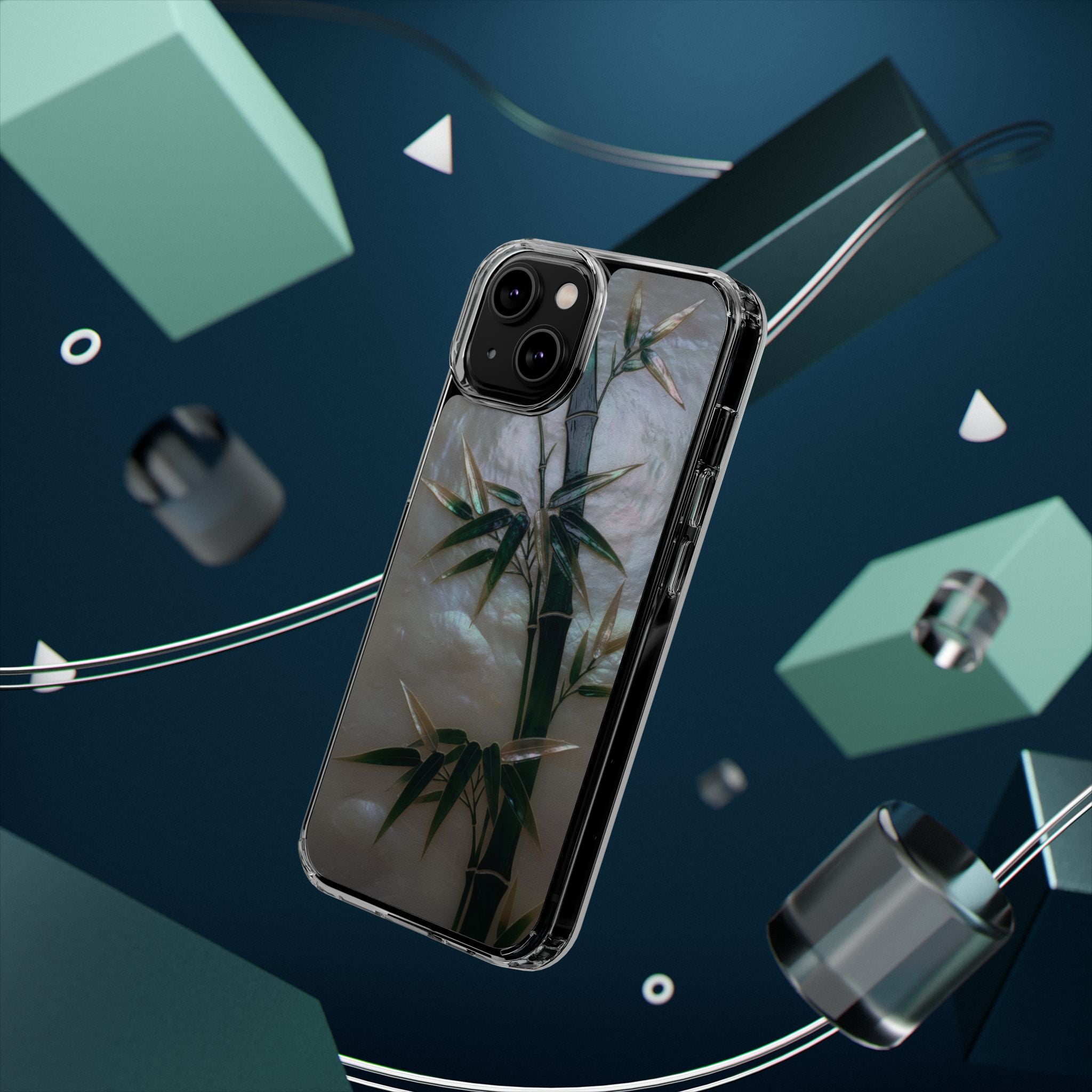 Mother of Pearl Inlay Bamboo Phone Case Nacre Art Green Bamboo Decor Handmade Pearl Shell Unique Iridescent Cover Natural Gift Idea