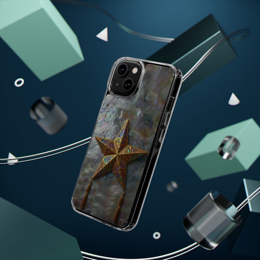 Golden Star Ornament Phone Case Mother of Pearl Background Nacre Texture Festive Celestial Decor Parol Inspired Shimmering Pearl Shell Gift