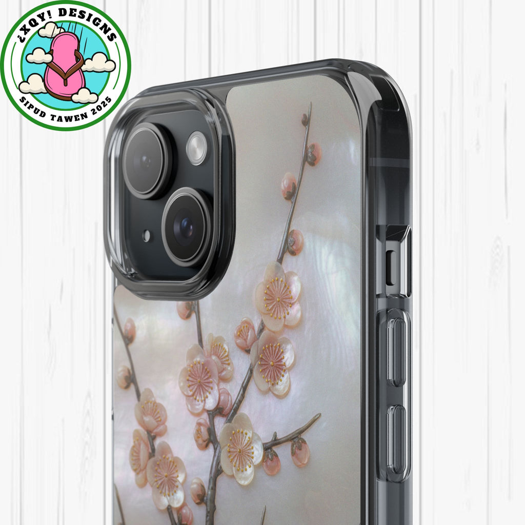 Mother of Pearl Plum Blossom Art Phone Case Nacre Flower Wall Decor Design Iridescent Shell Art Inlay Shimmering Spring Panel Floral Cover