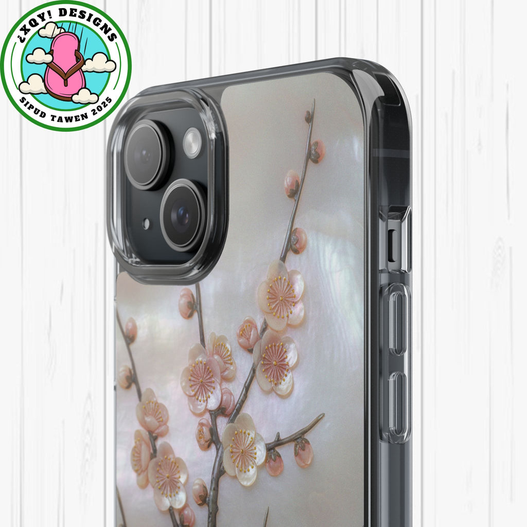 Mother of Pearl Plum Blossom Art Phone Case Nacre Flower Wall Decor Design Iridescent Shell Art Inlay Shimmering Spring Panel Floral Cover