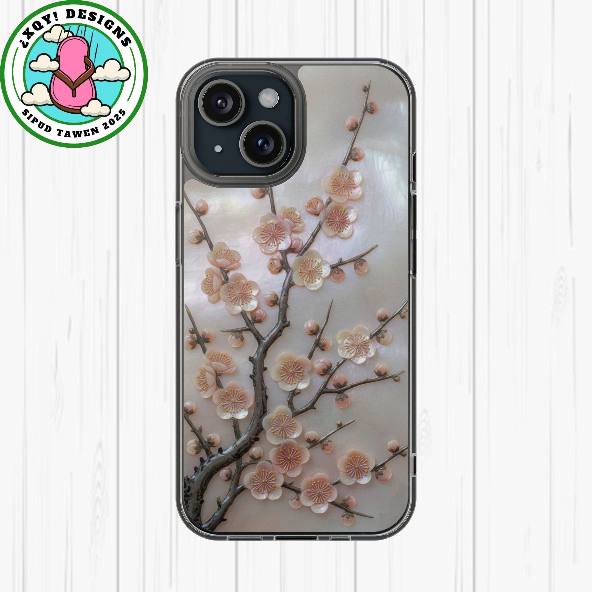 Mother of Pearl Plum Blossom Art Phone Case Nacre Flower Wall Decor Design Iridescent Shell Art Inlay Shimmering Spring Panel Floral Cover
