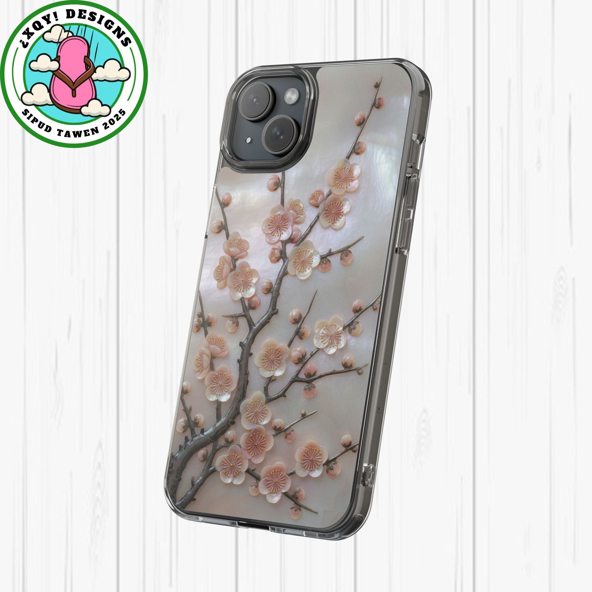 Mother of Pearl Plum Blossom Art Phone Case Nacre Flower Wall Decor Design Iridescent Shell Art Inlay Shimmering Spring Panel Floral Cover