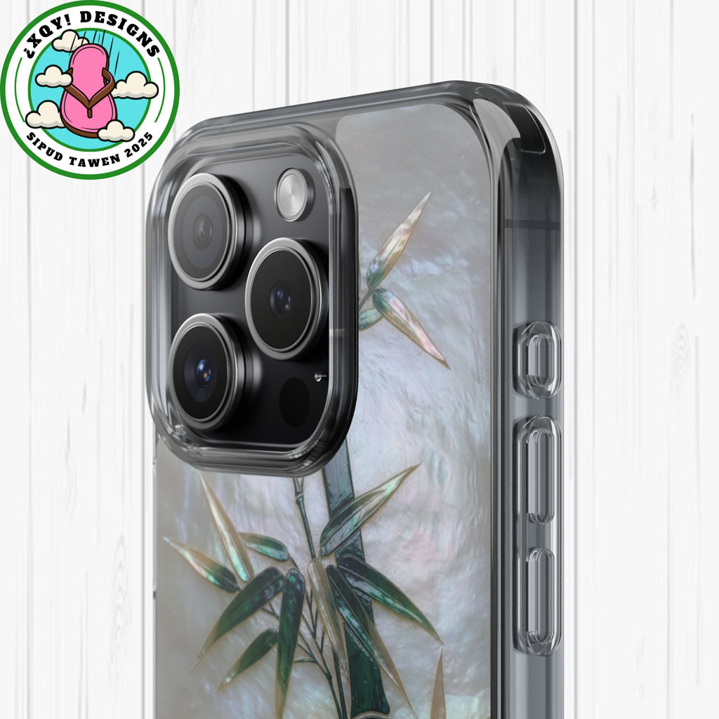 Mother of Pearl Inlay Bamboo Phone Case Nacre Art Green Bamboo Decor Handmade Pearl Shell Unique Iridescent Cover Natural Gift Idea