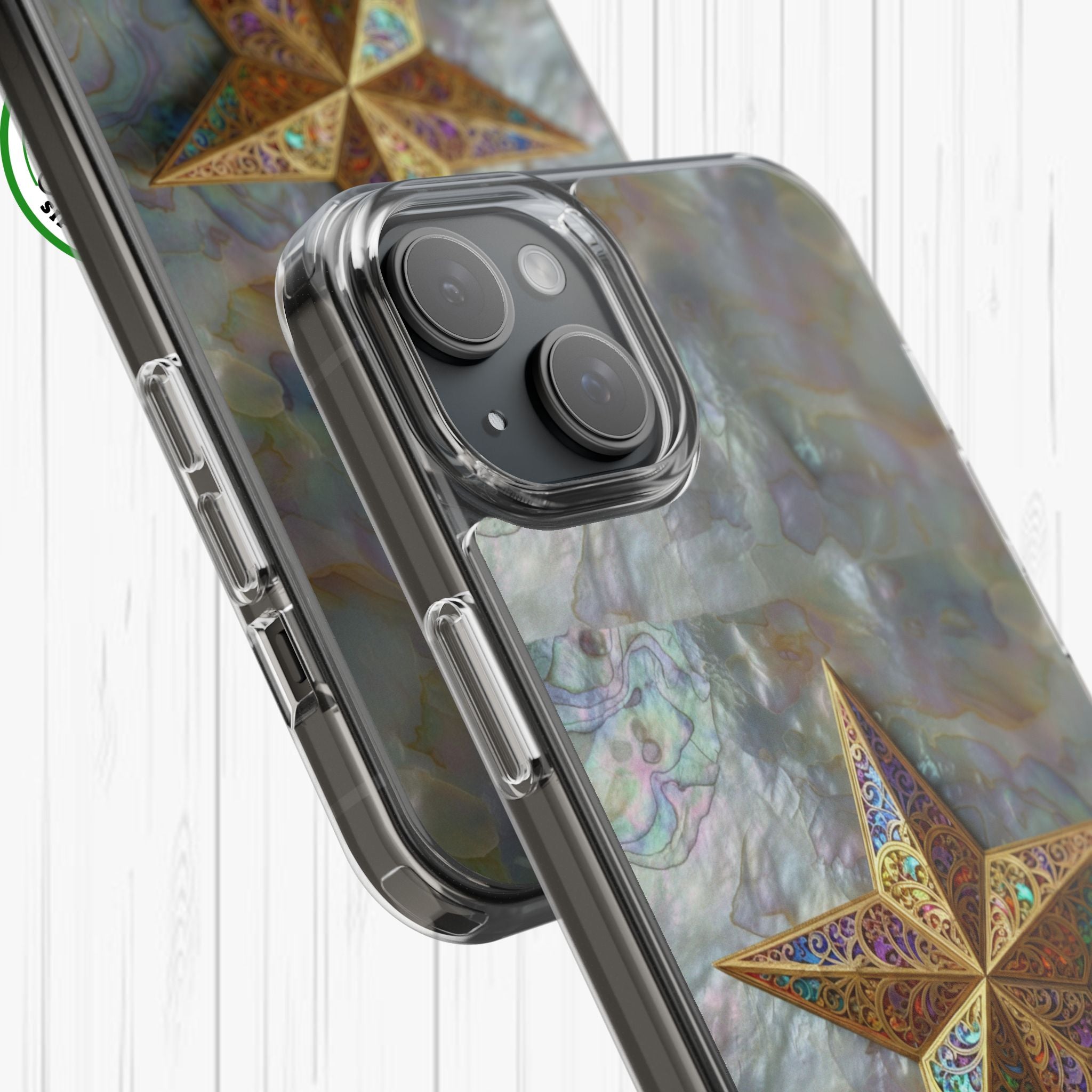 Golden Star Ornament Phone Case Mother of Pearl Background Nacre Texture Festive Celestial Decor Parol Inspired Shimmering Pearl Shell Gift