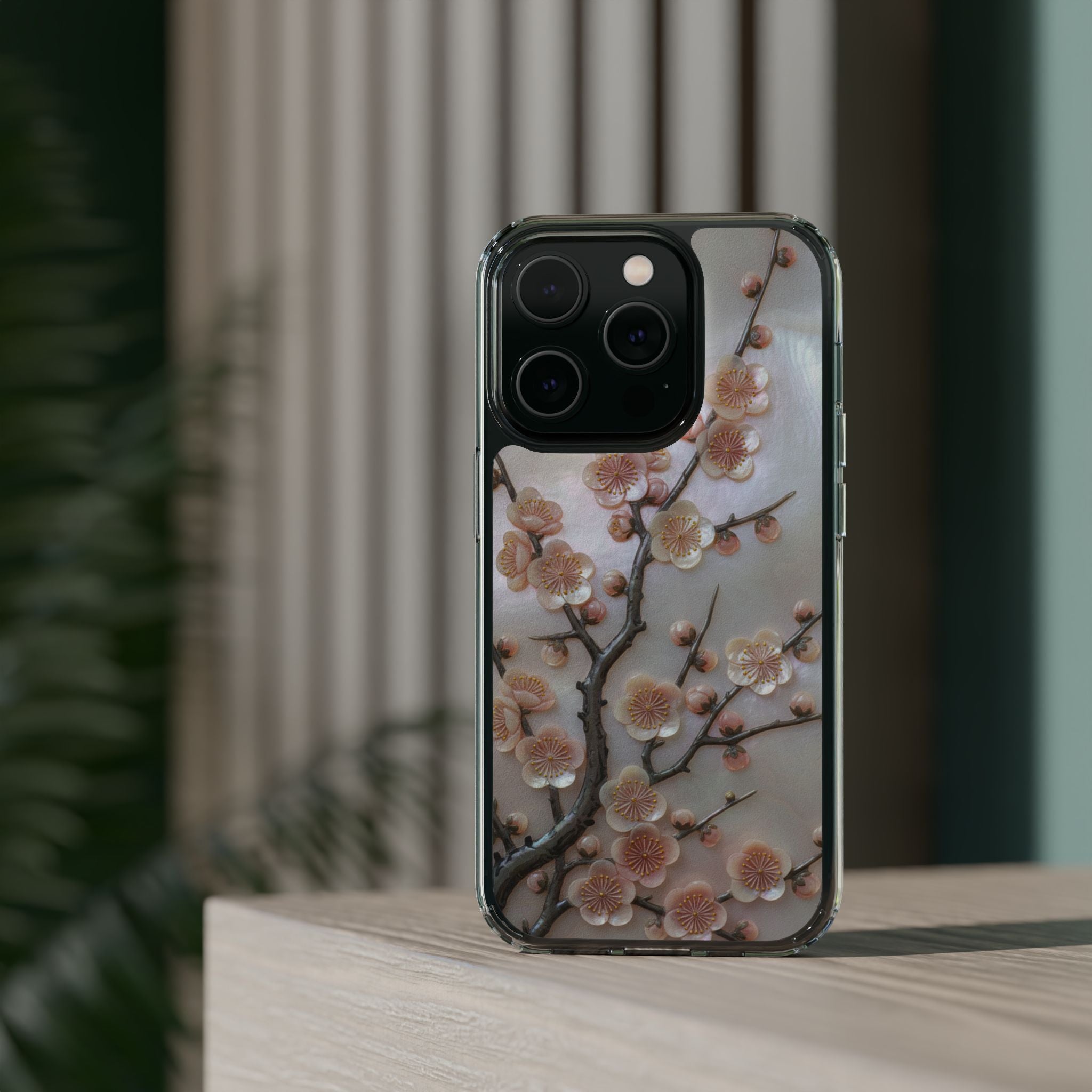 Mother of Pearl Plum Blossom Art Phone Case Nacre Flower Wall Decor Design Iridescent Shell Art Inlay Shimmering Spring Panel Floral Cover