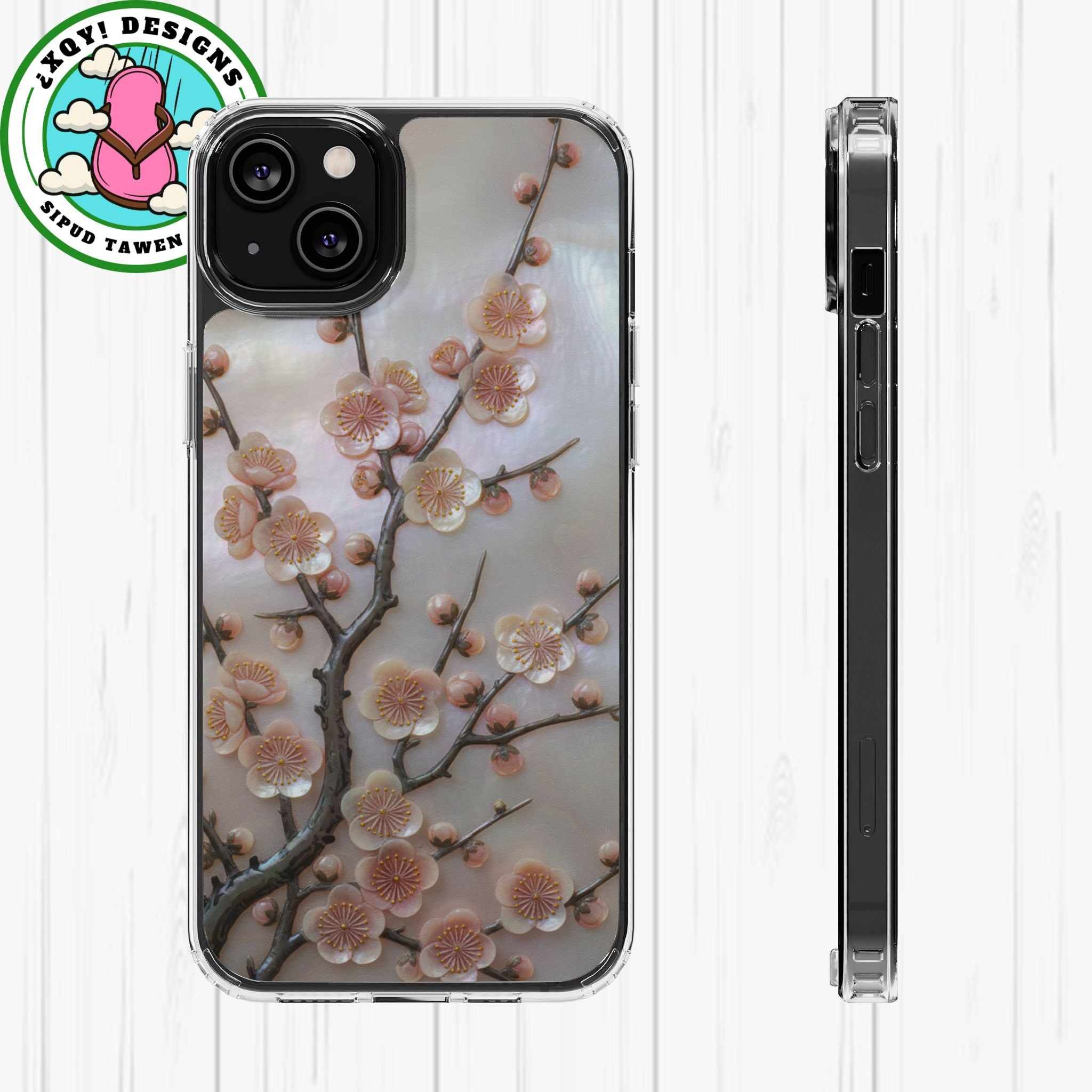 Mother of Pearl Plum Blossom Art Phone Case Nacre Flower Wall Decor Design Iridescent Shell Art Inlay Shimmering Spring Panel Floral Cover