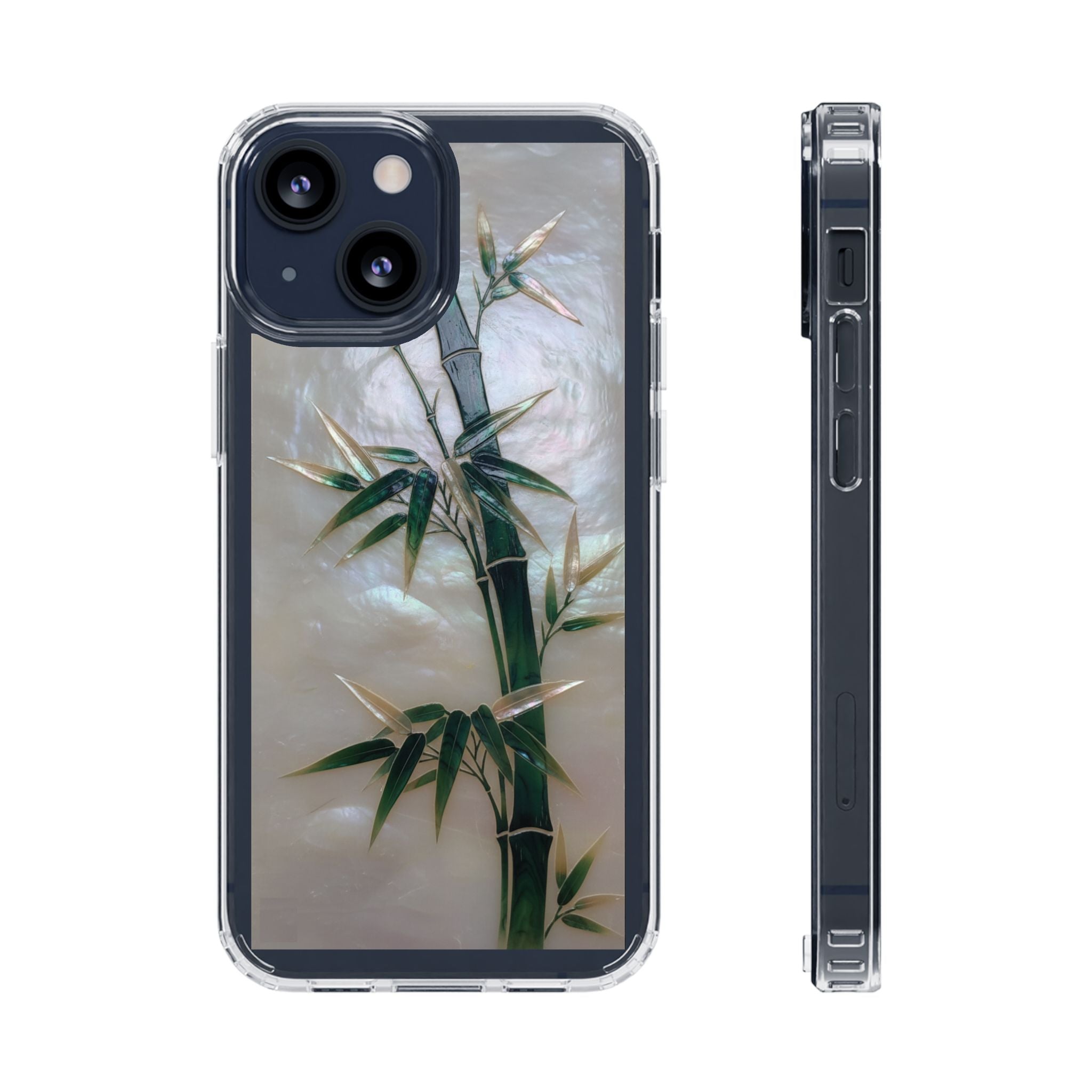 Phone Case, Mother of Pearl Bamboo Floral Design Impact-Resistant Cover, Protective Shell, Unique Gift, Accessories