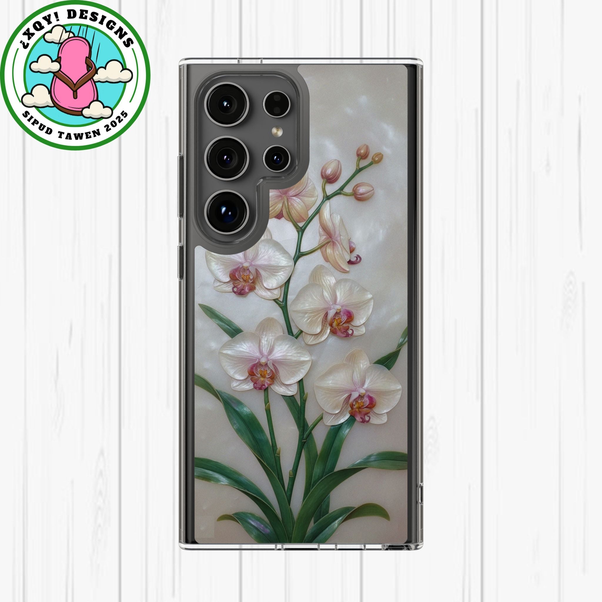 Orchid Wall Phone Case 3D Floral Wall Decor Pink Orchid Artwork White Orchid Design Textured Floral Cover Aesthetic Nature Gift