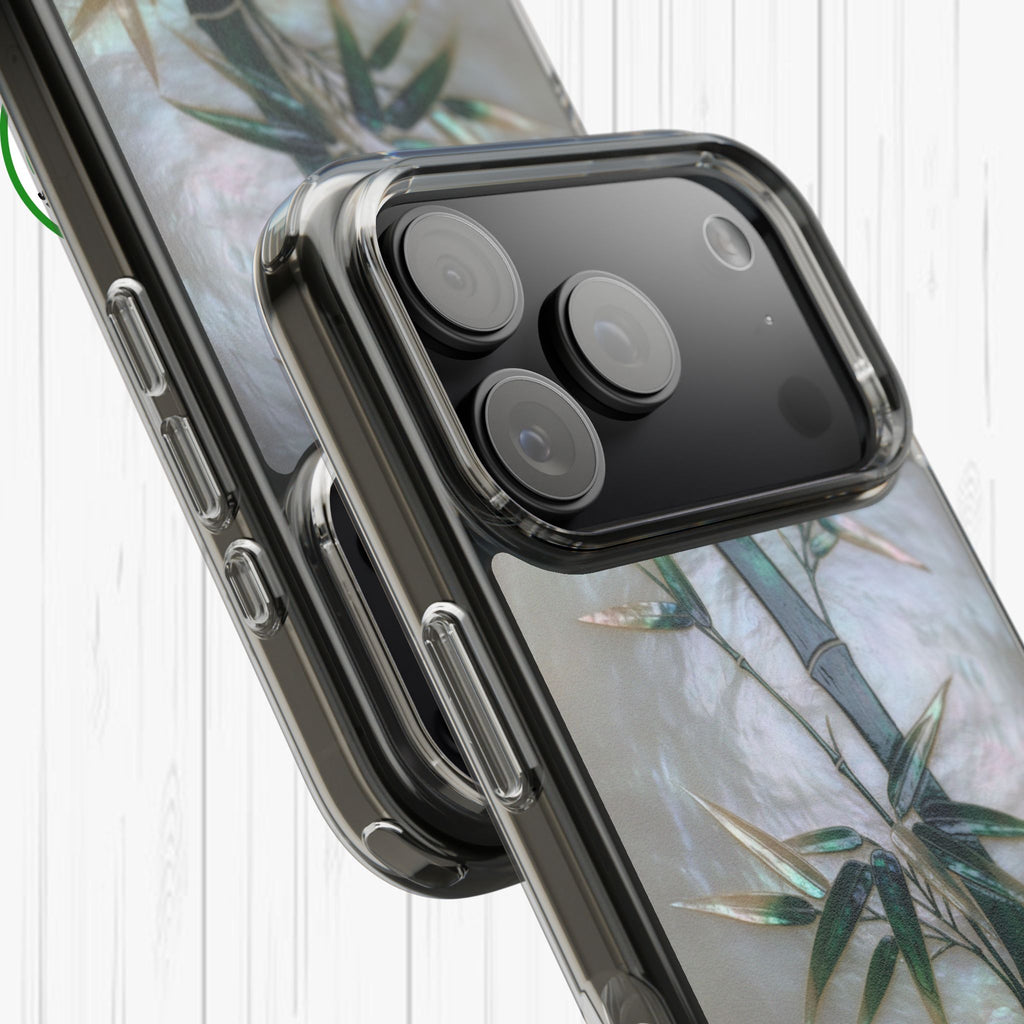 Mother of Pearl Inlay Bamboo Phone Case Nacre Art Green Bamboo Decor Handmade Pearl Shell Unique Iridescent Cover Natural Gift Idea