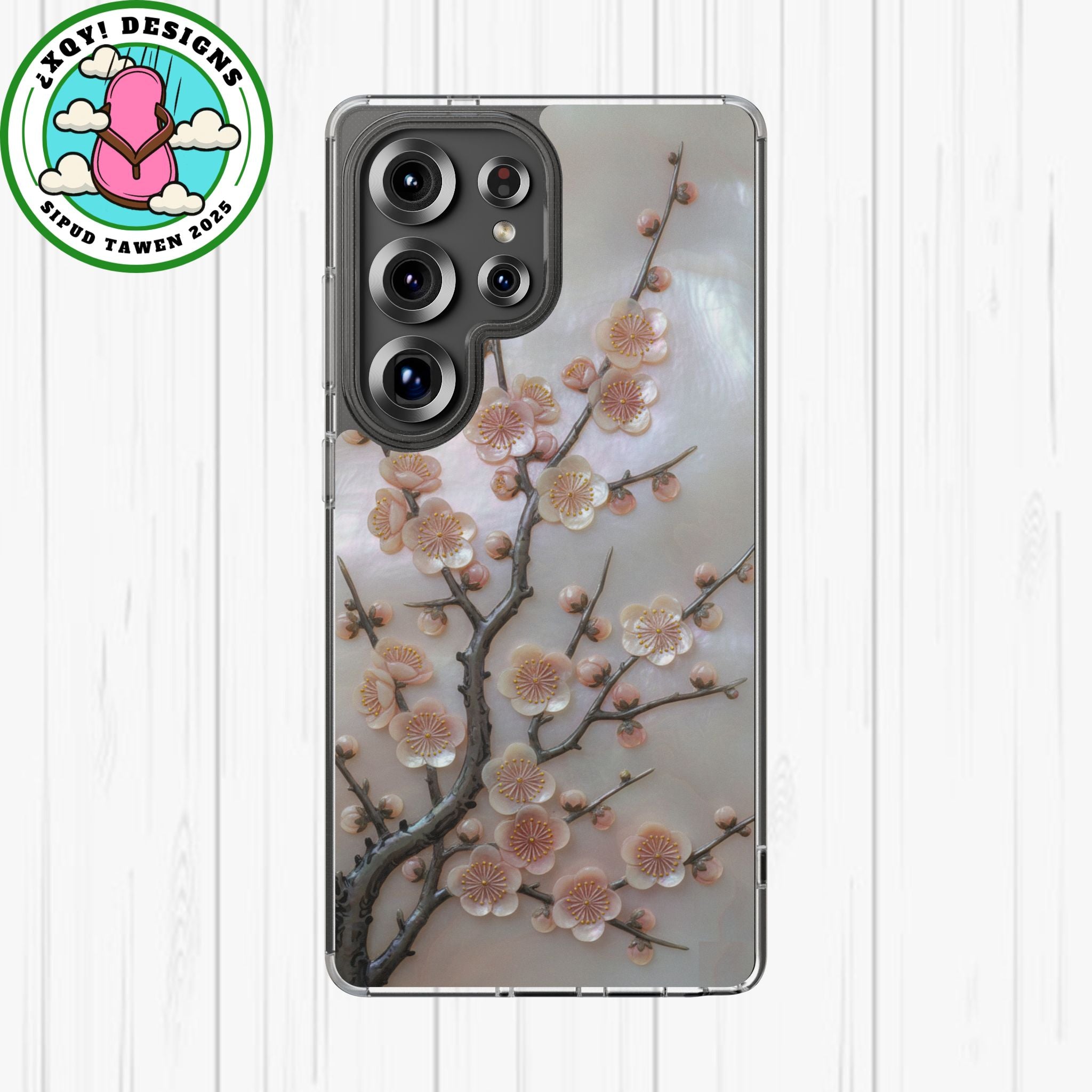Mother of Pearl Plum Blossom Art Phone Case Nacre Flower Wall Decor Design Iridescent Shell Art Inlay Shimmering Spring Panel Floral Cover