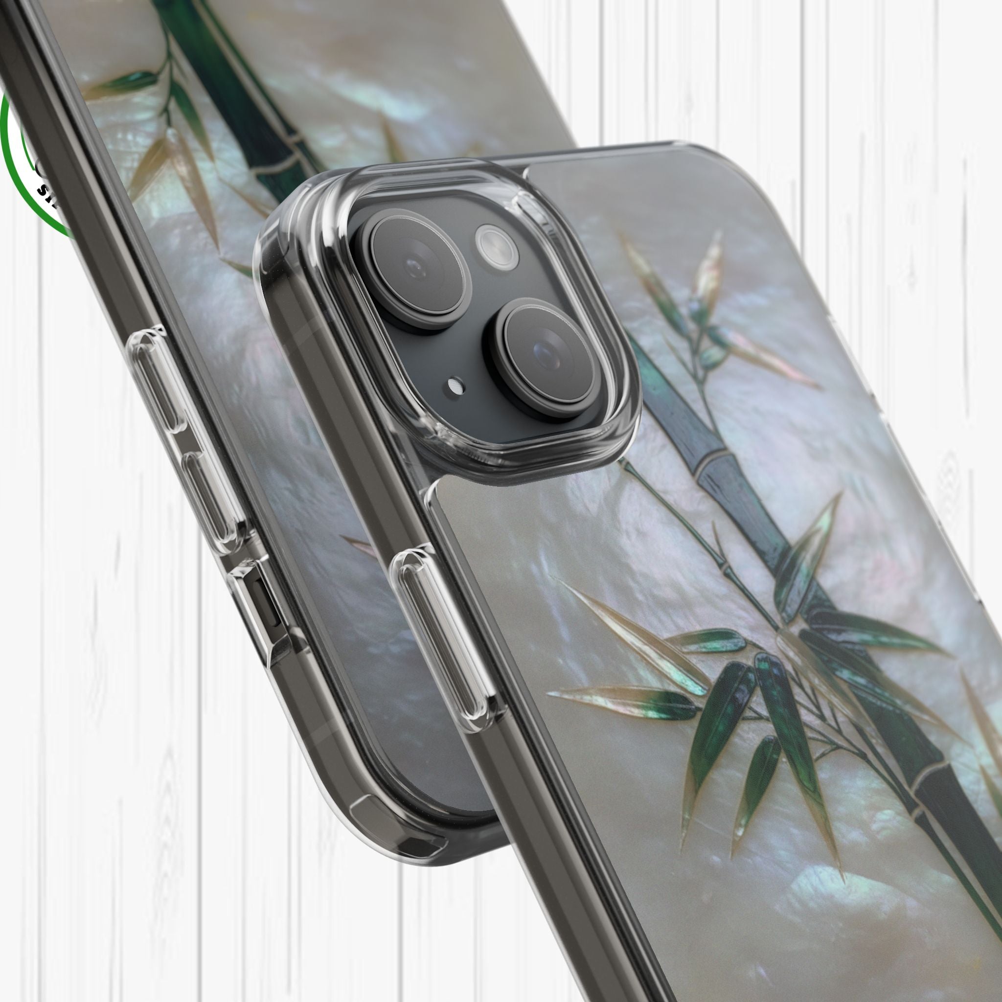 Mother of Pearl Inlay Bamboo Phone Case Nacre Art Green Bamboo Decor Handmade Pearl Shell Unique Iridescent Cover Natural Gift Idea