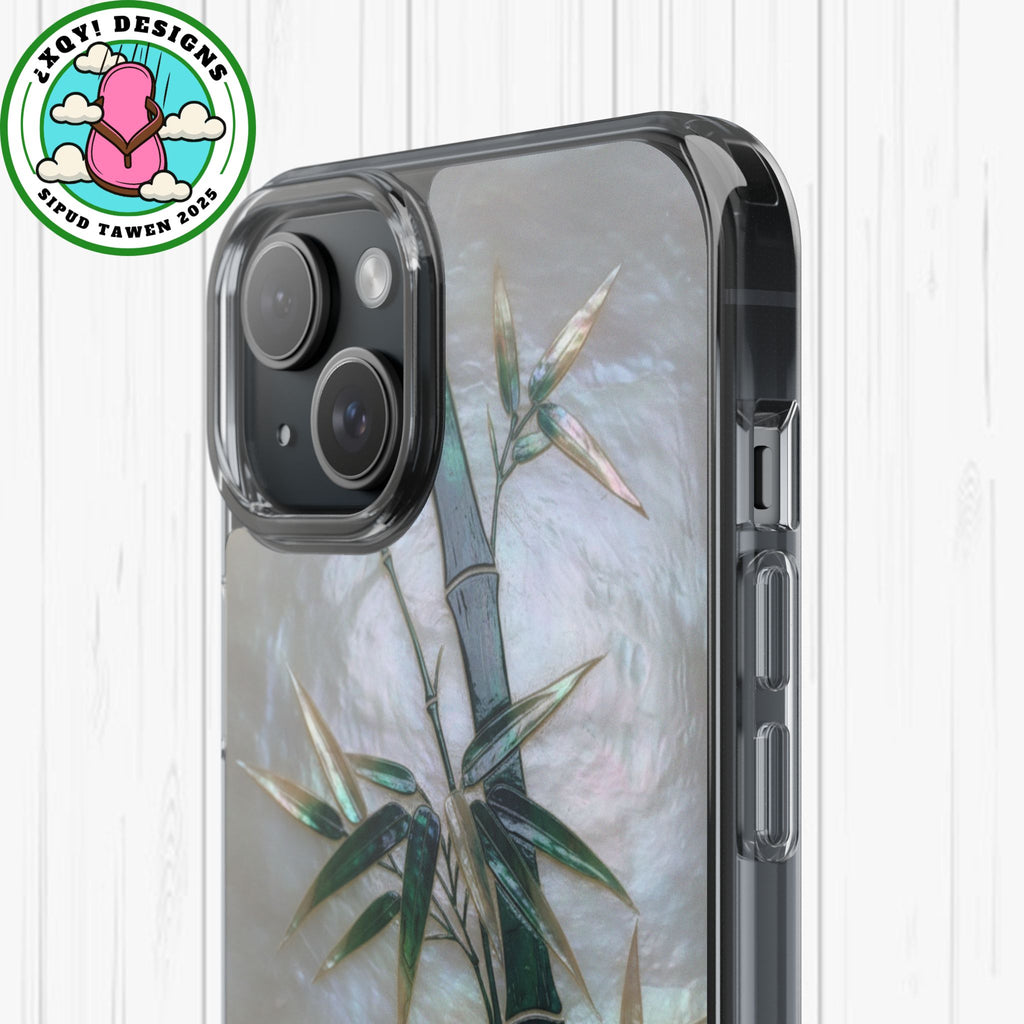 Mother of Pearl Inlay Bamboo Phone Case Nacre Art Green Bamboo Decor Handmade Pearl Shell Unique Iridescent Cover Natural Gift Idea