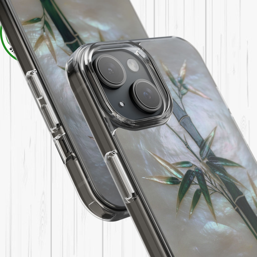 Mother of Pearl Inlay Bamboo Phone Case Nacre Art Green Bamboo Decor Handmade Pearl Shell Unique Iridescent Cover Natural Gift Idea