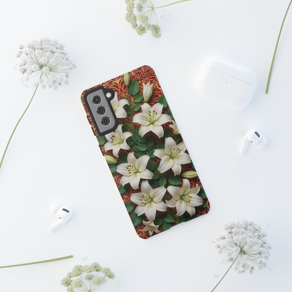 Luxury Lily Phone Case Elegant Floral Ornate Botanical Style Pristine White Bloom Motif Unique Accessory for iPhone Samsung Pixel Devices