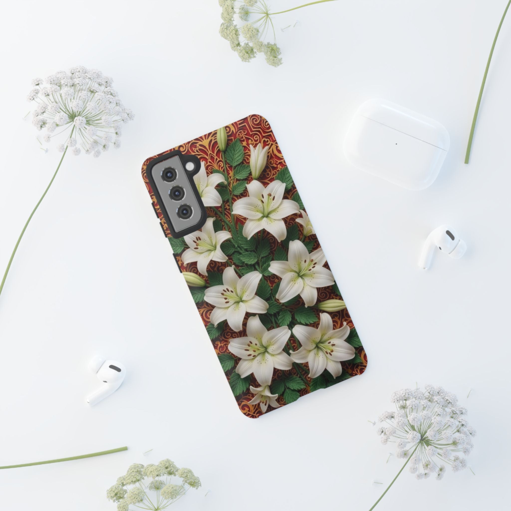 Luxury Lily Phone Case Elegant Floral Ornate Botanical Style Pristine White Bloom Motif Unique Accessory for iPhone Samsung Pixel Devices