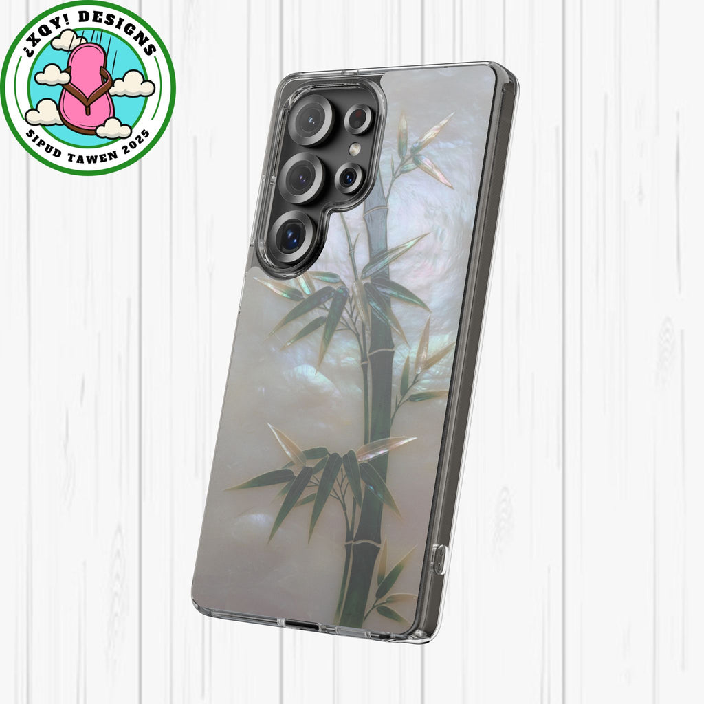 Mother of Pearl Inlay Bamboo Phone Case Nacre Art Green Bamboo Decor Handmade Pearl Shell Unique Iridescent Cover Natural Gift Idea