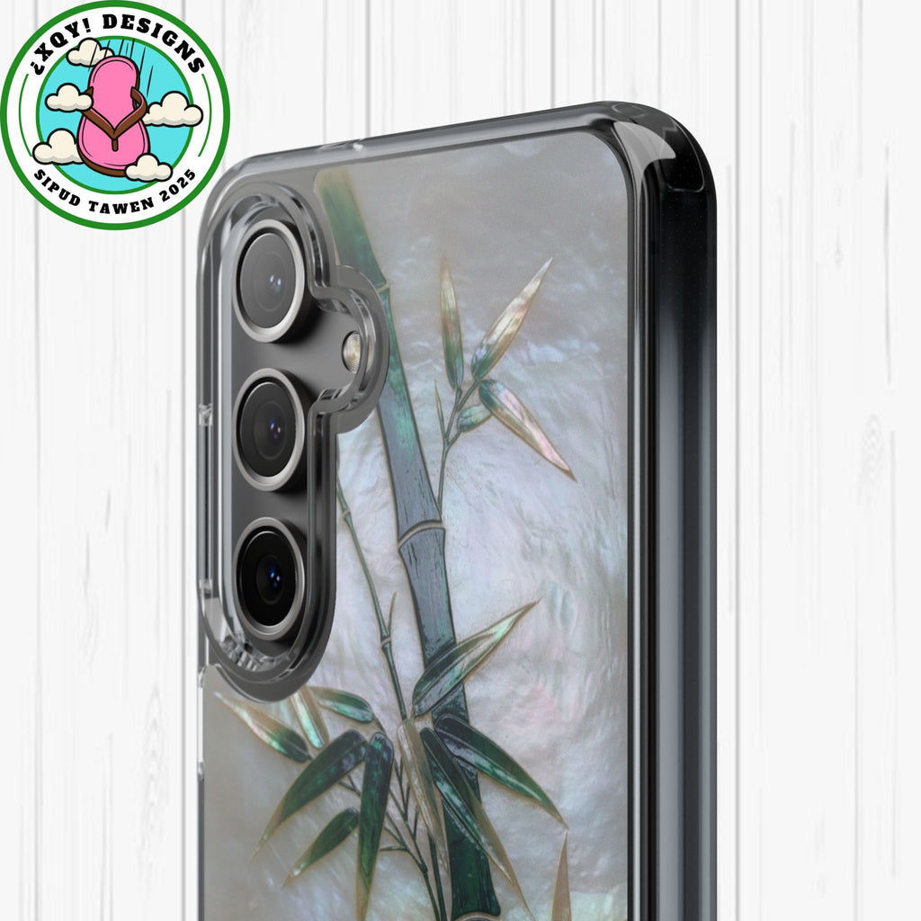 Mother of Pearl Inlay Bamboo Phone Case Nacre Art Green Bamboo Decor Handmade Pearl Shell Unique Iridescent Cover Natural Gift Idea