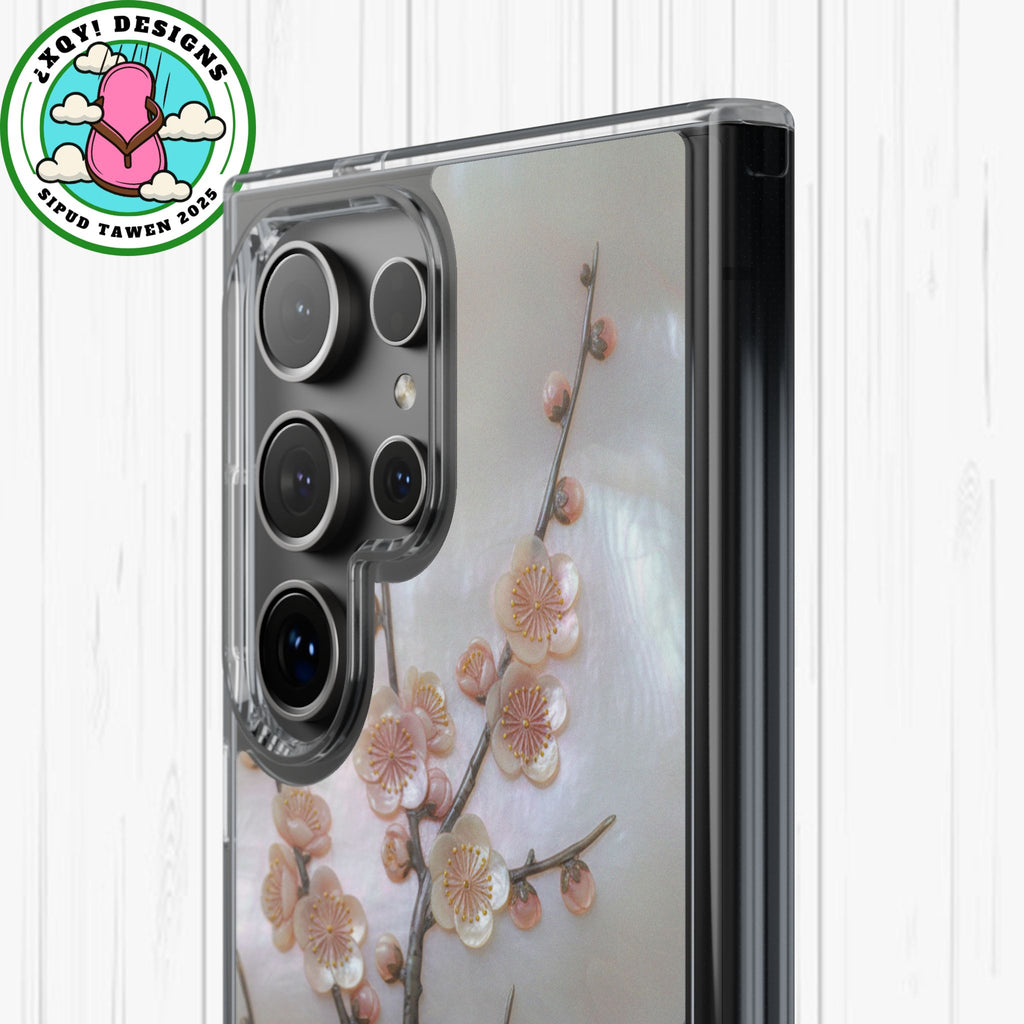 Mother of Pearl Plum Blossom Art Phone Case Nacre Flower Wall Decor Design Iridescent Shell Art Inlay Shimmering Spring Panel Floral Cover