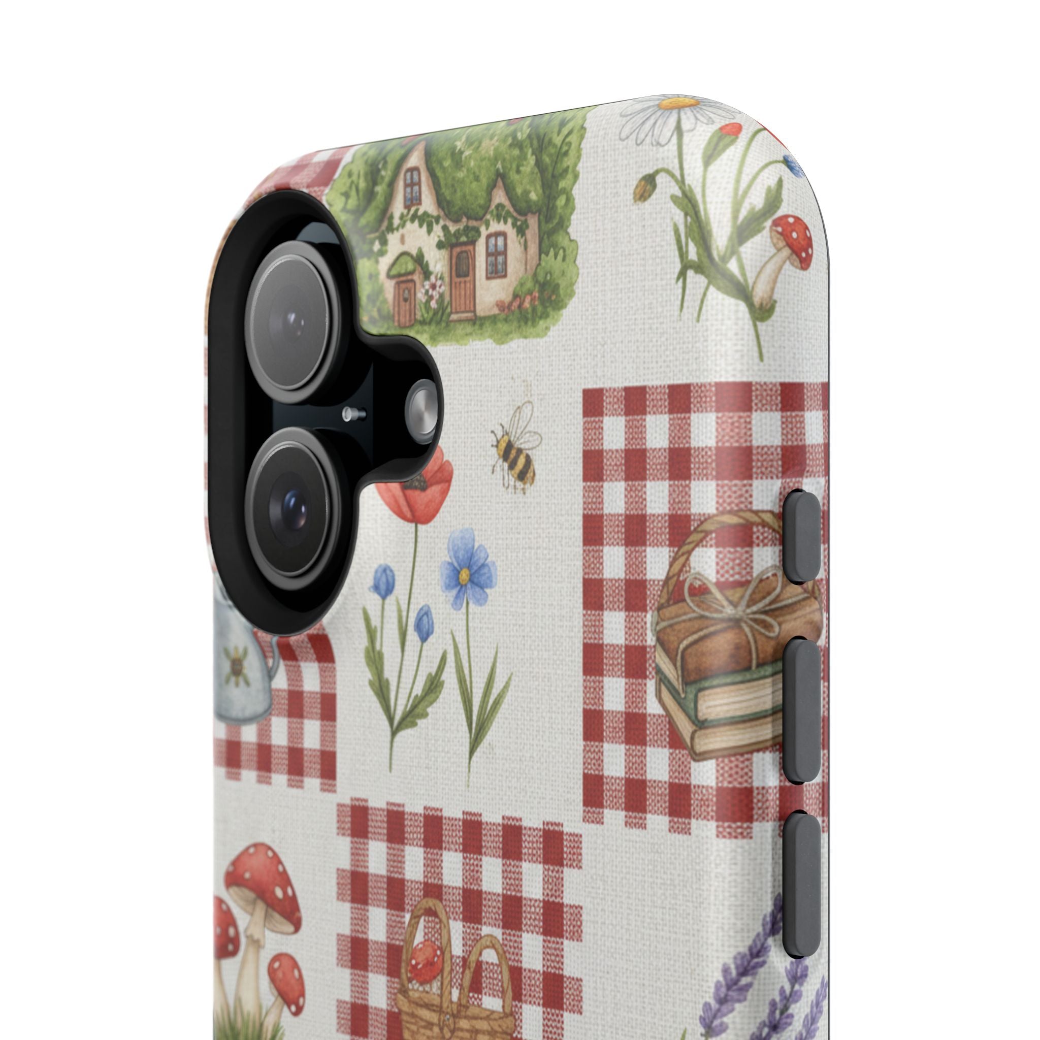 Red Gingham Check Phone Case Rustic Farmhouse Theme Watercolor Countryside Print Whimsical Floral Cell Phone Cover
