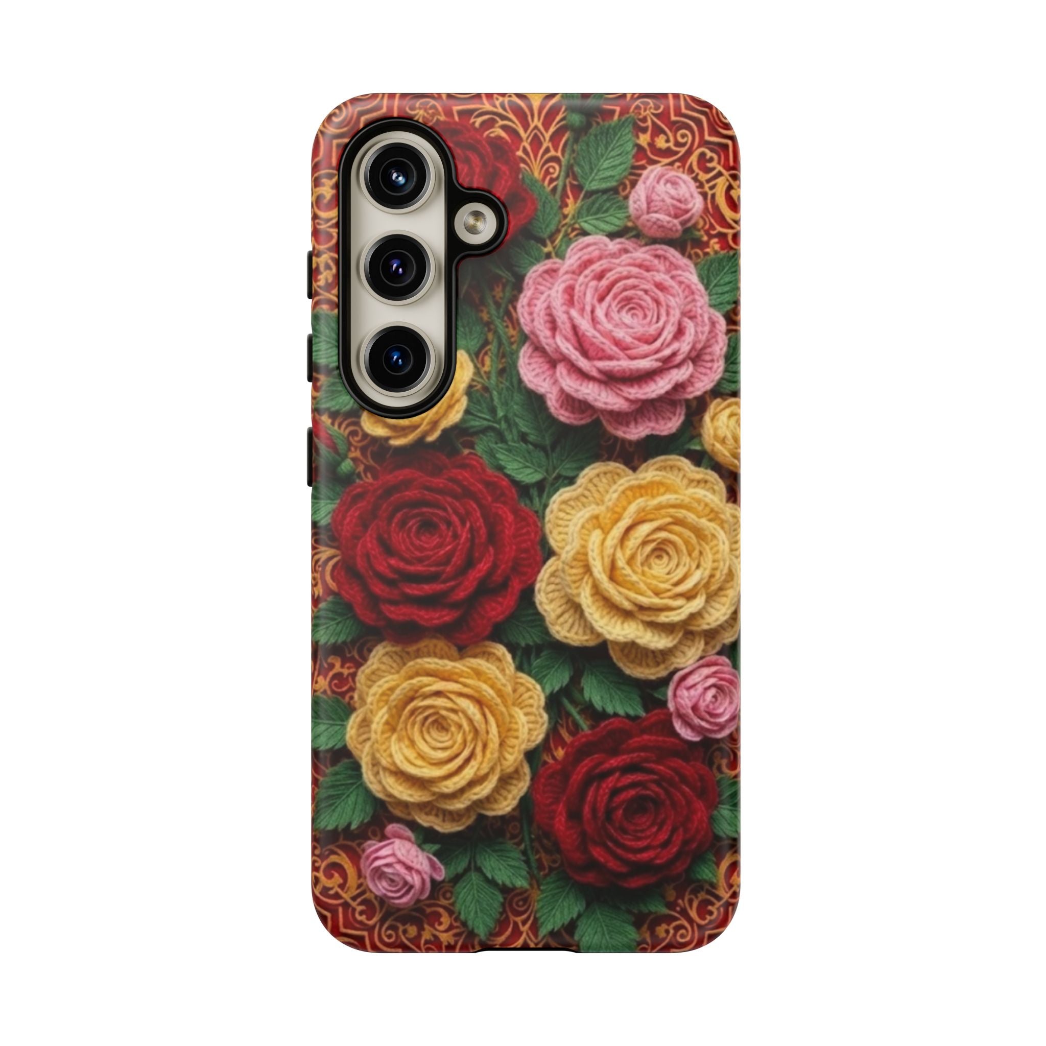 Yarn Vintage Rose Floral Phone Case Elegant Damask Pattern Smartphone Cover for Samsung Galaxy iOS Google Pixel