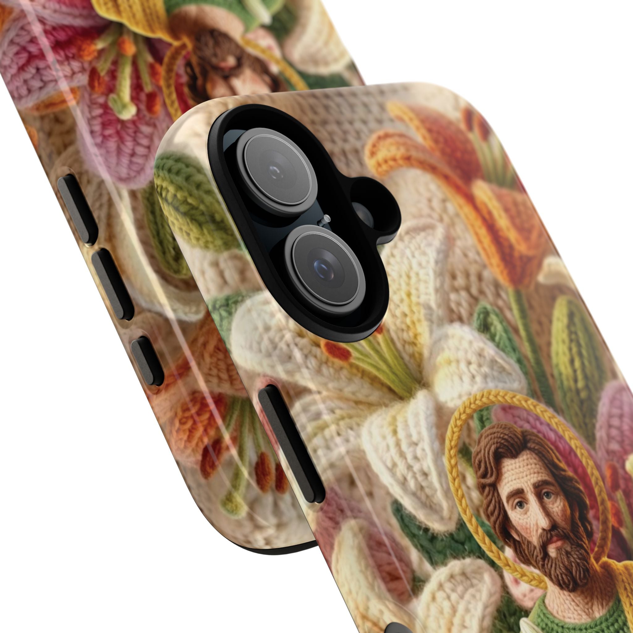 Phone Case Saint Joseph Lilies Design Holy Figure Phone Cover Faith Based Faux Yarn Saint of Workers Gift Samsung iPhone Pixel Models