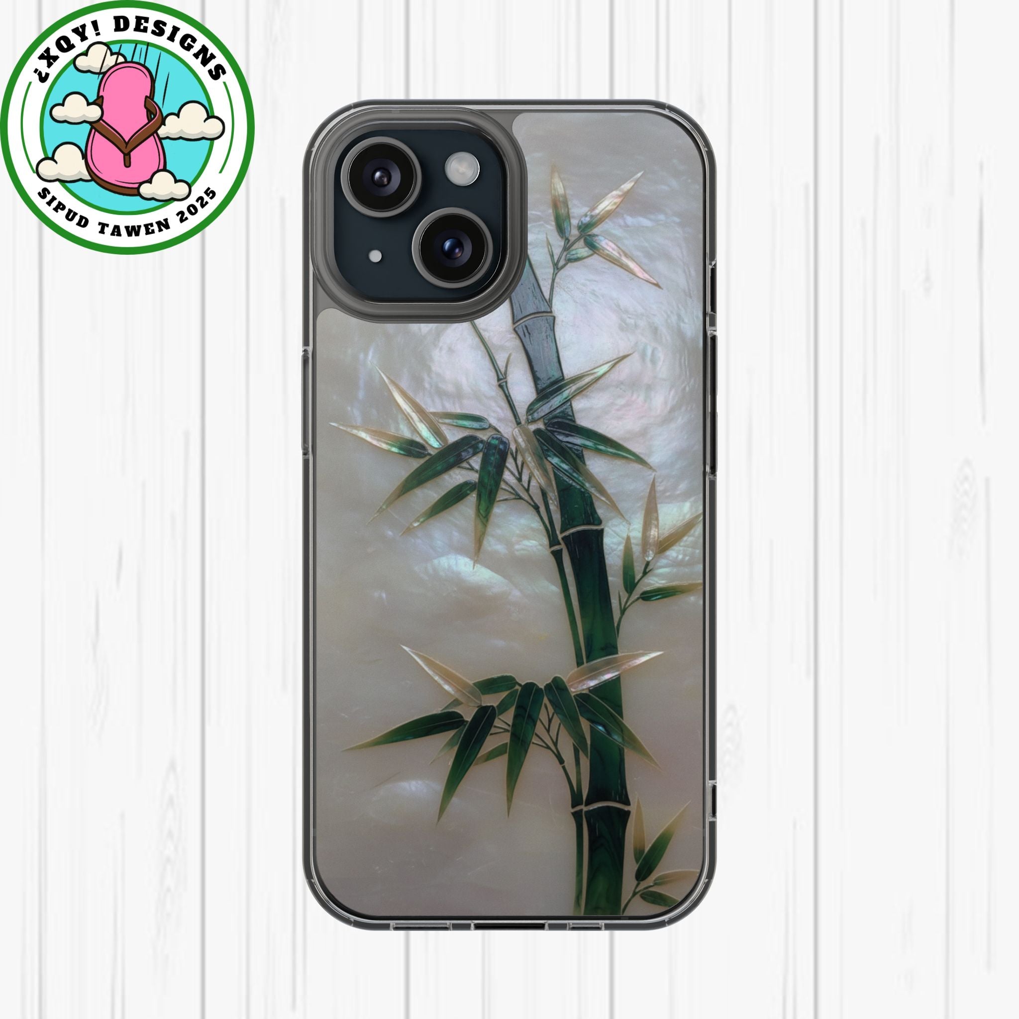 Mother of Pearl Inlay Bamboo Phone Case Nacre Art Green Bamboo Decor Handmade Pearl Shell Unique Iridescent Cover Natural Gift Idea
