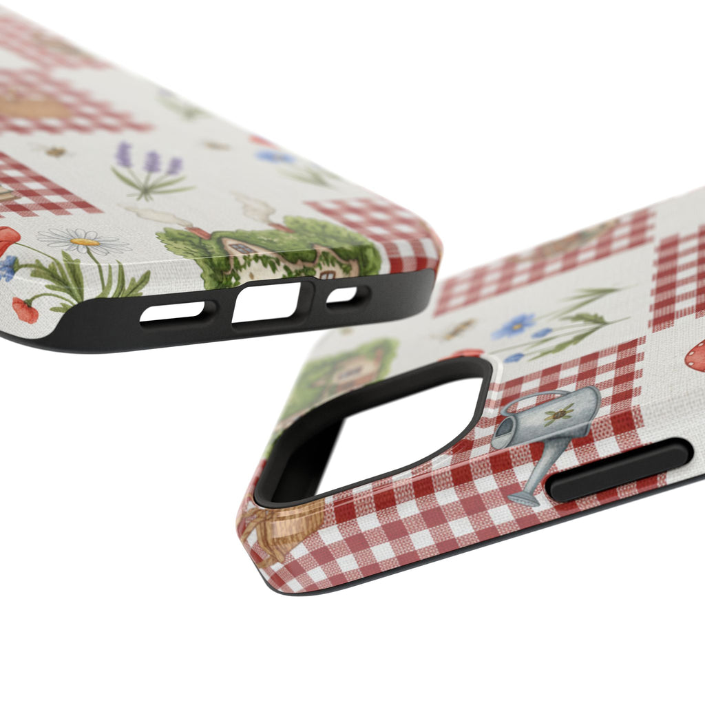 Red Gingham Check Phone Case Rustic Farmhouse Theme Watercolor Countryside Print Whimsical Floral Cell Phone Cover