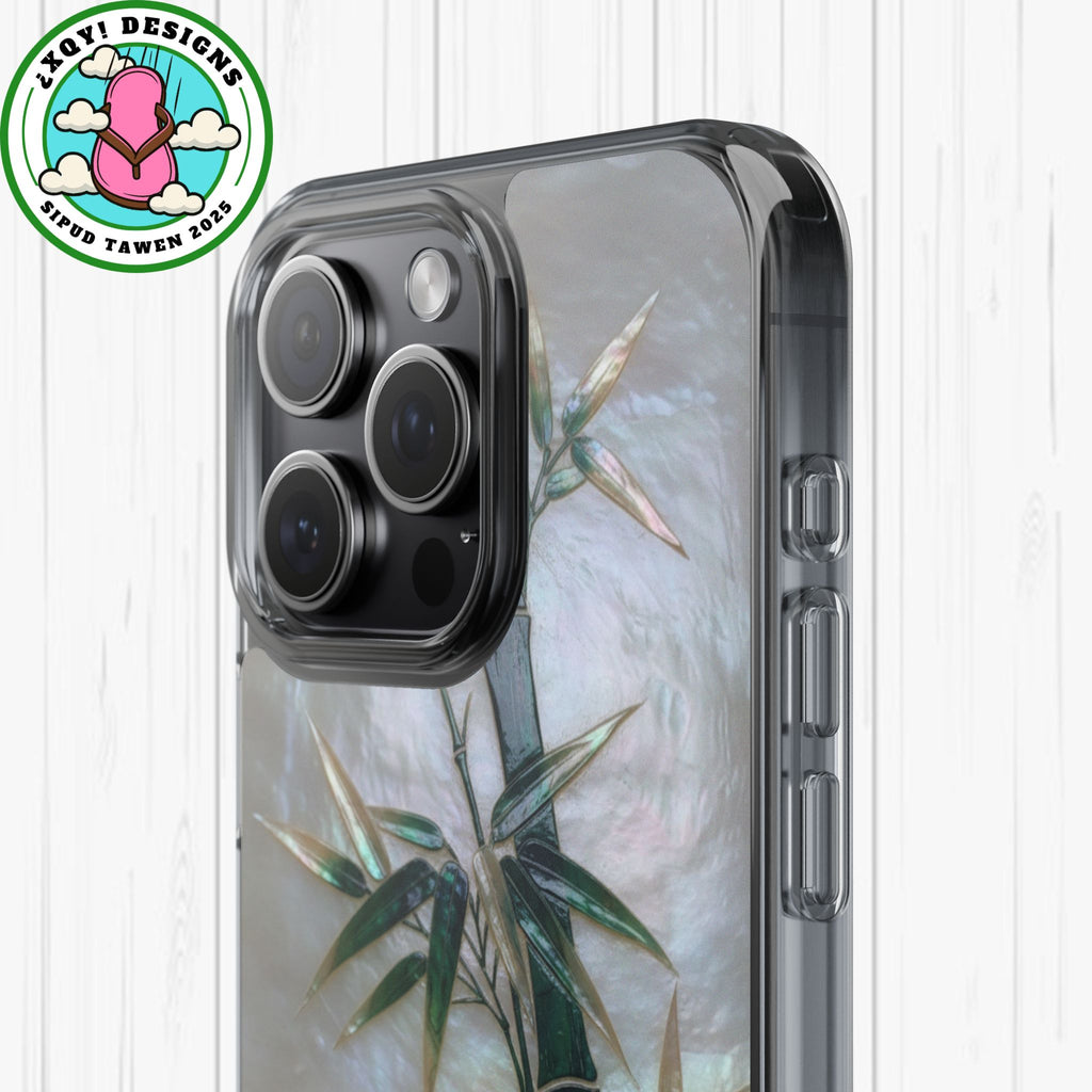 Mother of Pearl Inlay Bamboo Phone Case Nacre Art Green Bamboo Decor Handmade Pearl Shell Unique Iridescent Cover Natural Gift Idea