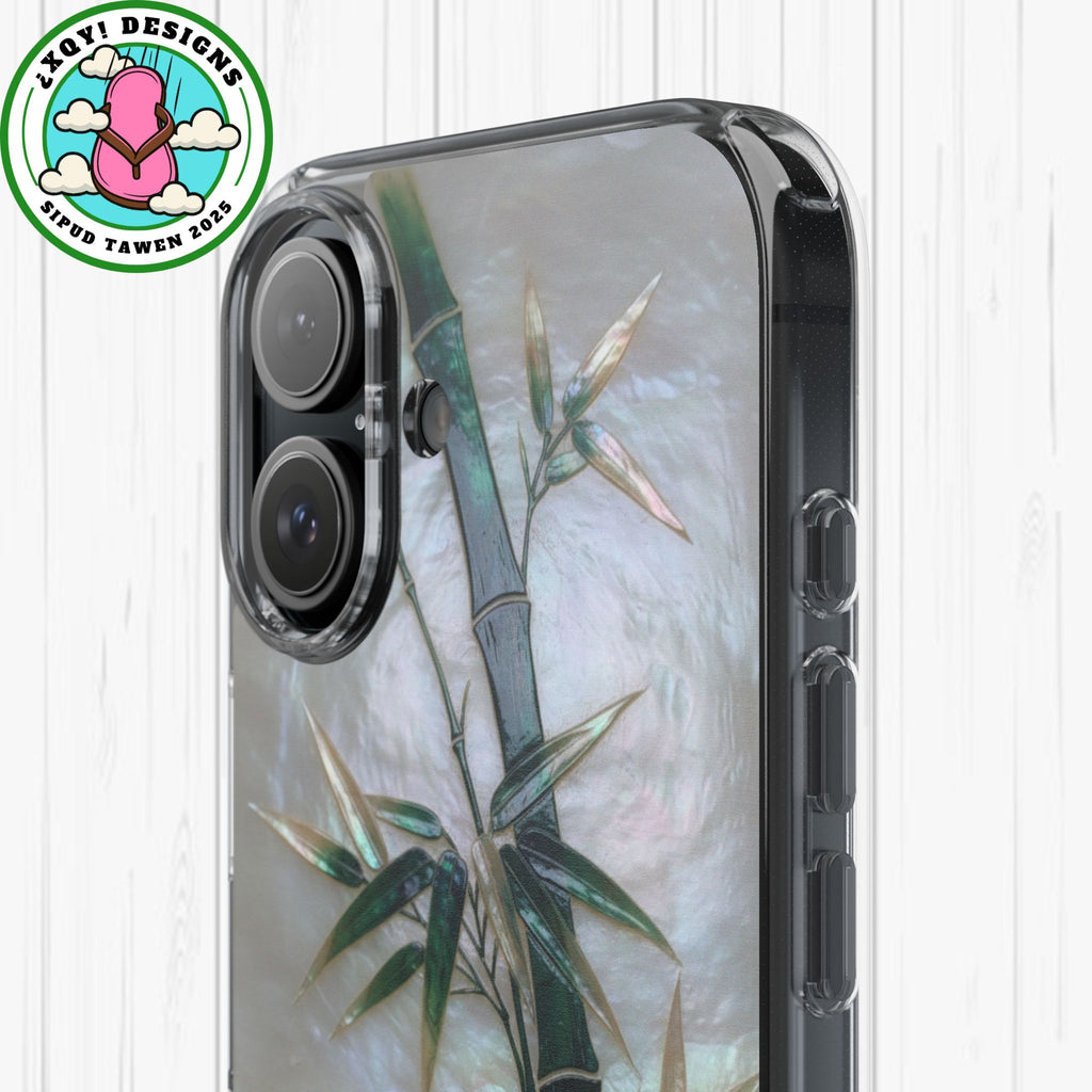 Mother of Pearl Inlay Bamboo Phone Case Nacre Art Green Bamboo Decor Handmade Pearl Shell Unique Iridescent Cover Natural Gift Idea