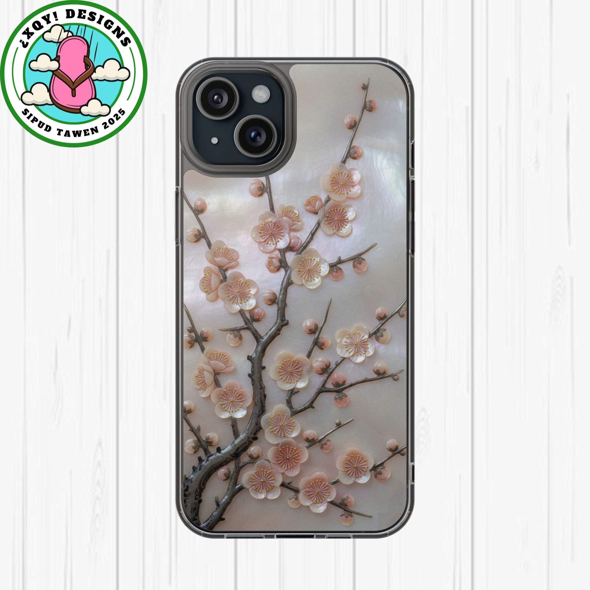 Mother of Pearl Plum Blossom Art Phone Case Nacre Flower Wall Decor Design Iridescent Shell Art Inlay Shimmering Spring Panel Floral Cover