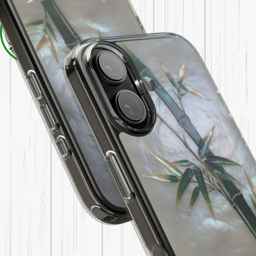 Mother of Pearl Inlay Bamboo Phone Case Nacre Art Green Bamboo Decor Handmade Pearl Shell Unique Iridescent Cover Natural Gift Idea