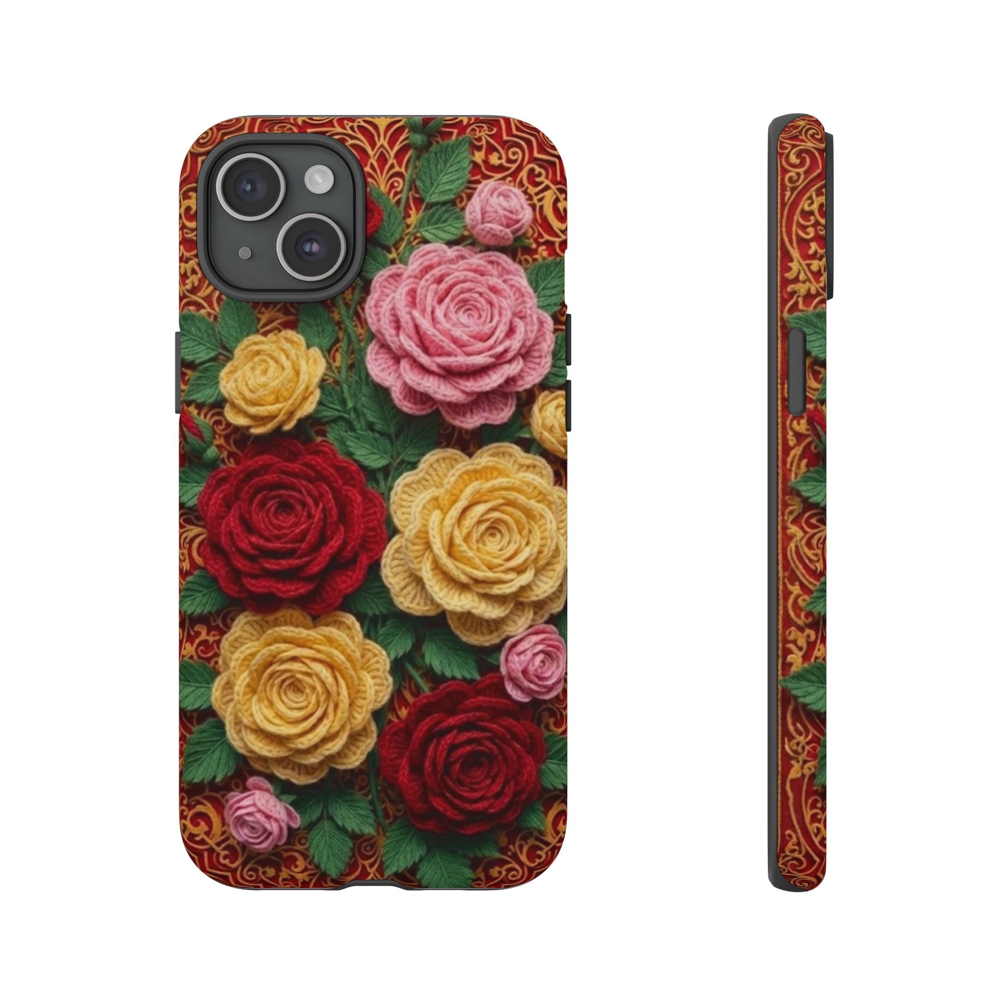 Yarn Vintage Rose Floral Phone Case Elegant Damask Pattern Smartphone Cover for Samsung Galaxy iOS Google Pixel
