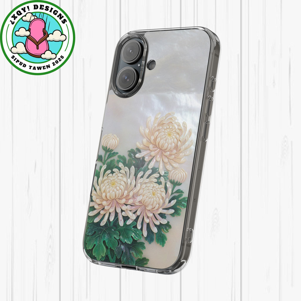Mother of pearl inlay Phone Case Nacre art panel Chinese mother of pearl flowers Chrysanthemum wall art design elegant luxury  gift