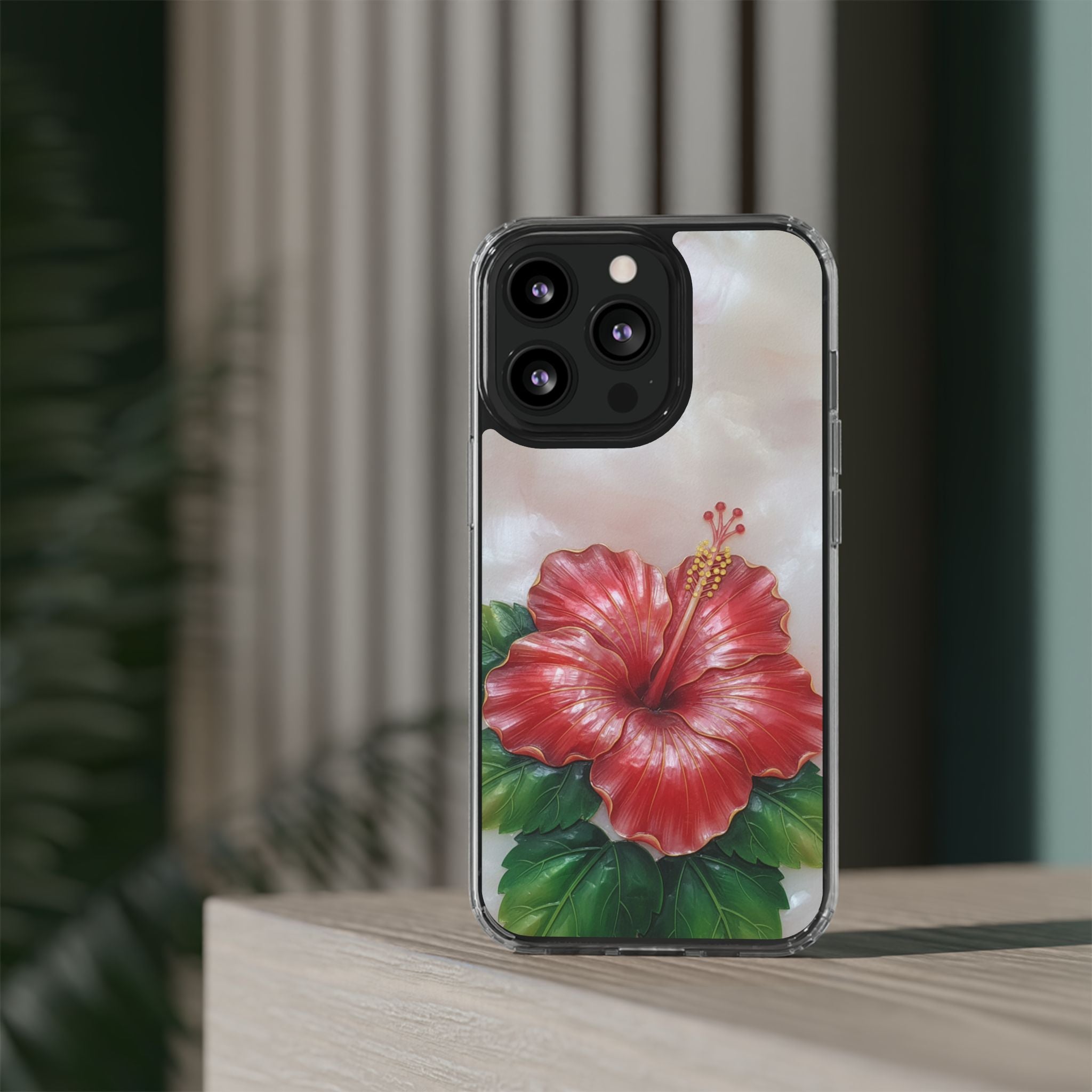 Unique Red flower art Phone Case Floral relief carving Red hibiscus sculpture Decorative tropical flower decor vibrant artistic