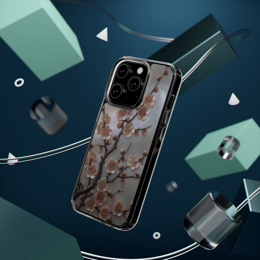Mother of Pearl Plum Blossom Art Phone Case Nacre Flower Wall Decor Design Iridescent Shell Art Inlay Shimmering Spring Panel Floral Cover