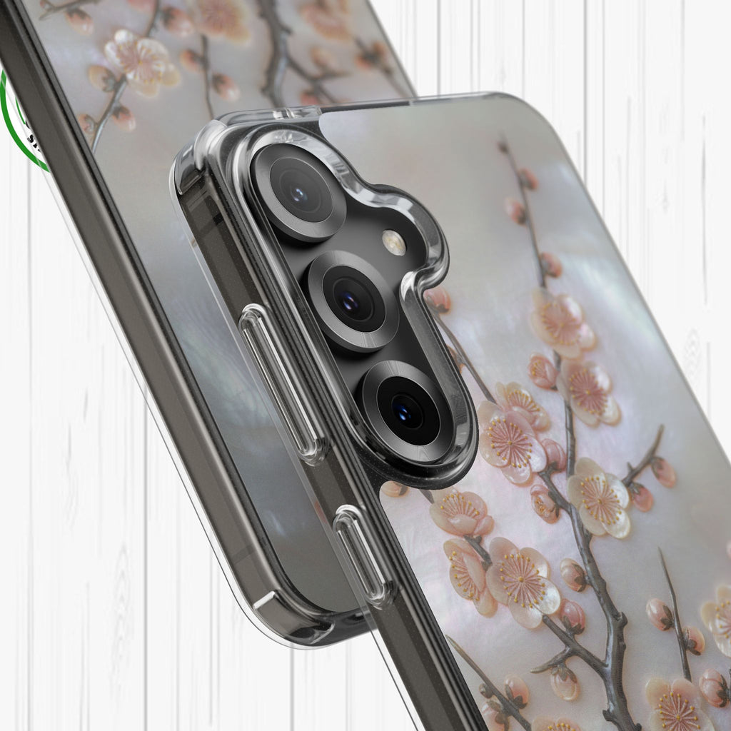 Mother of Pearl Plum Blossom Art Phone Case Nacre Flower Wall Decor Design Iridescent Shell Art Inlay Shimmering Spring Panel Floral Cover