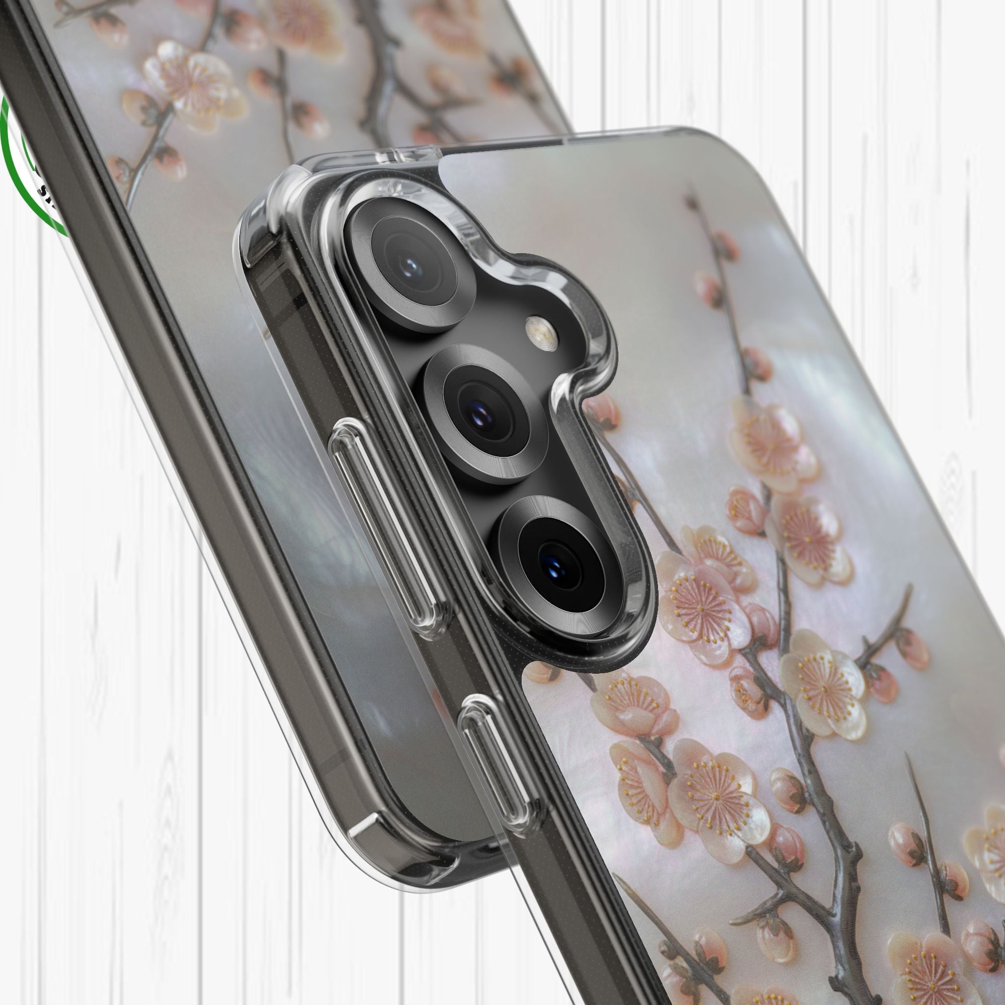 Mother of Pearl Plum Blossom Art Phone Case Nacre Flower Wall Decor Design Iridescent Shell Art Inlay Shimmering Spring Panel Floral Cover