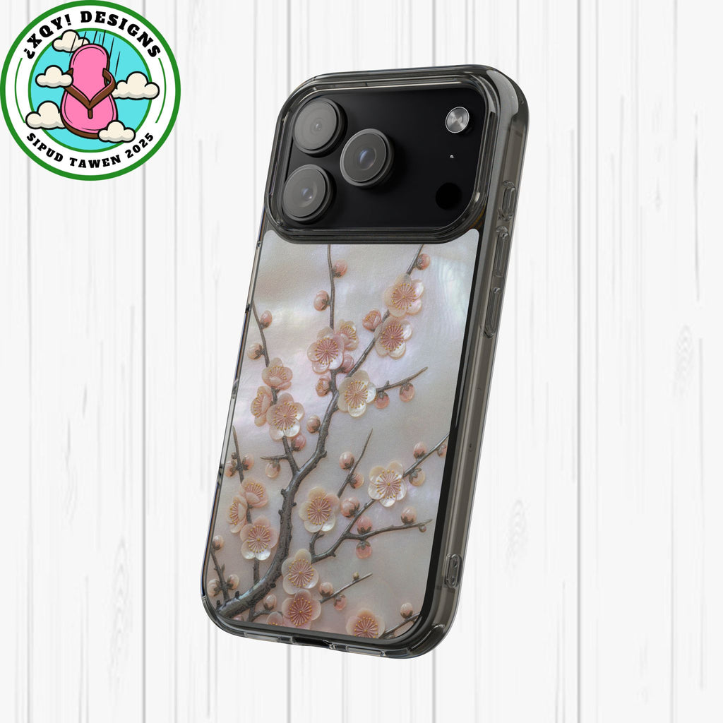 Mother of Pearl Plum Blossom Art Phone Case Nacre Flower Wall Decor Design Iridescent Shell Art Inlay Shimmering Spring Panel Floral Cover