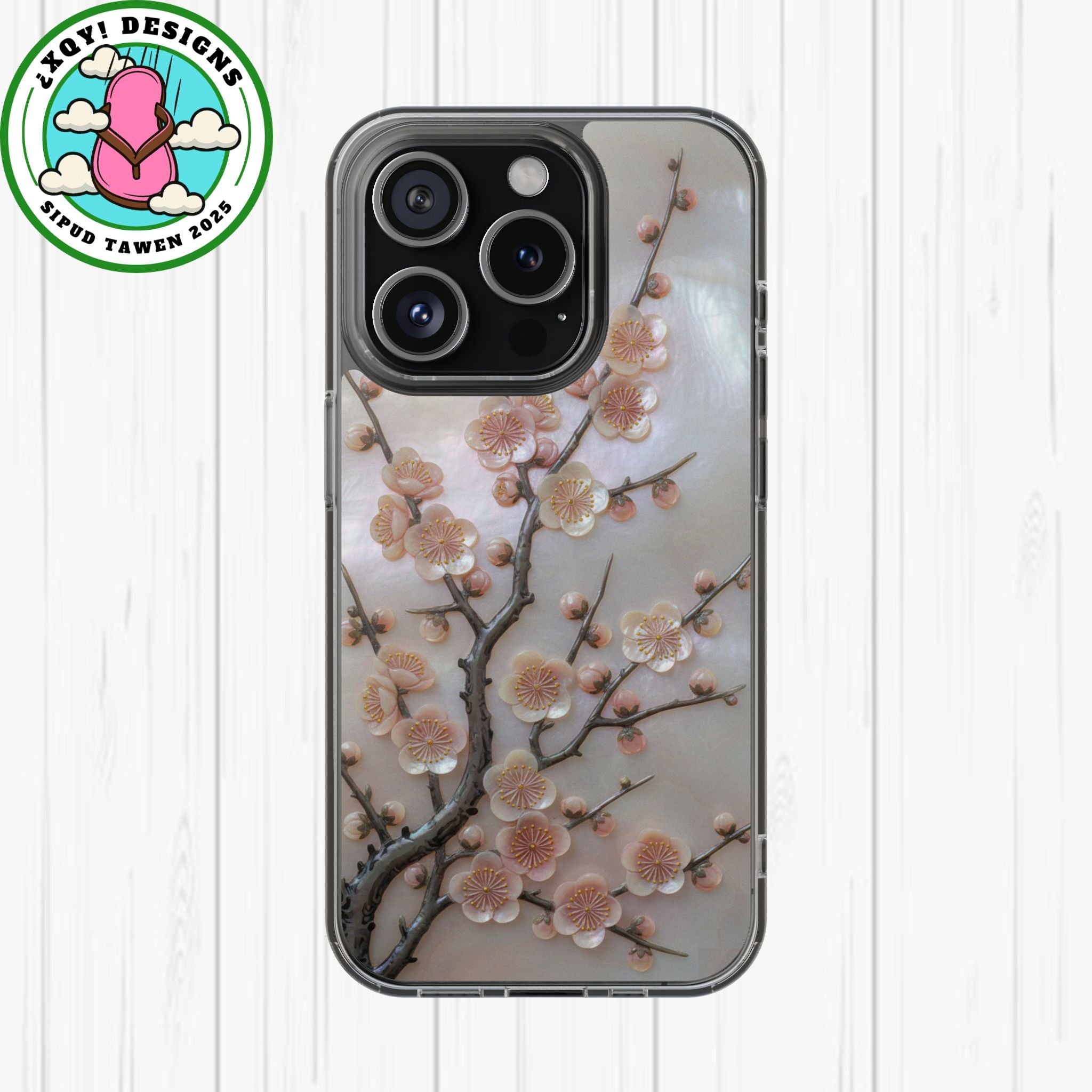 Mother of Pearl Plum Blossom Art Phone Case Nacre Flower Wall Decor Design Iridescent Shell Art Inlay Shimmering Spring Panel Floral Cover