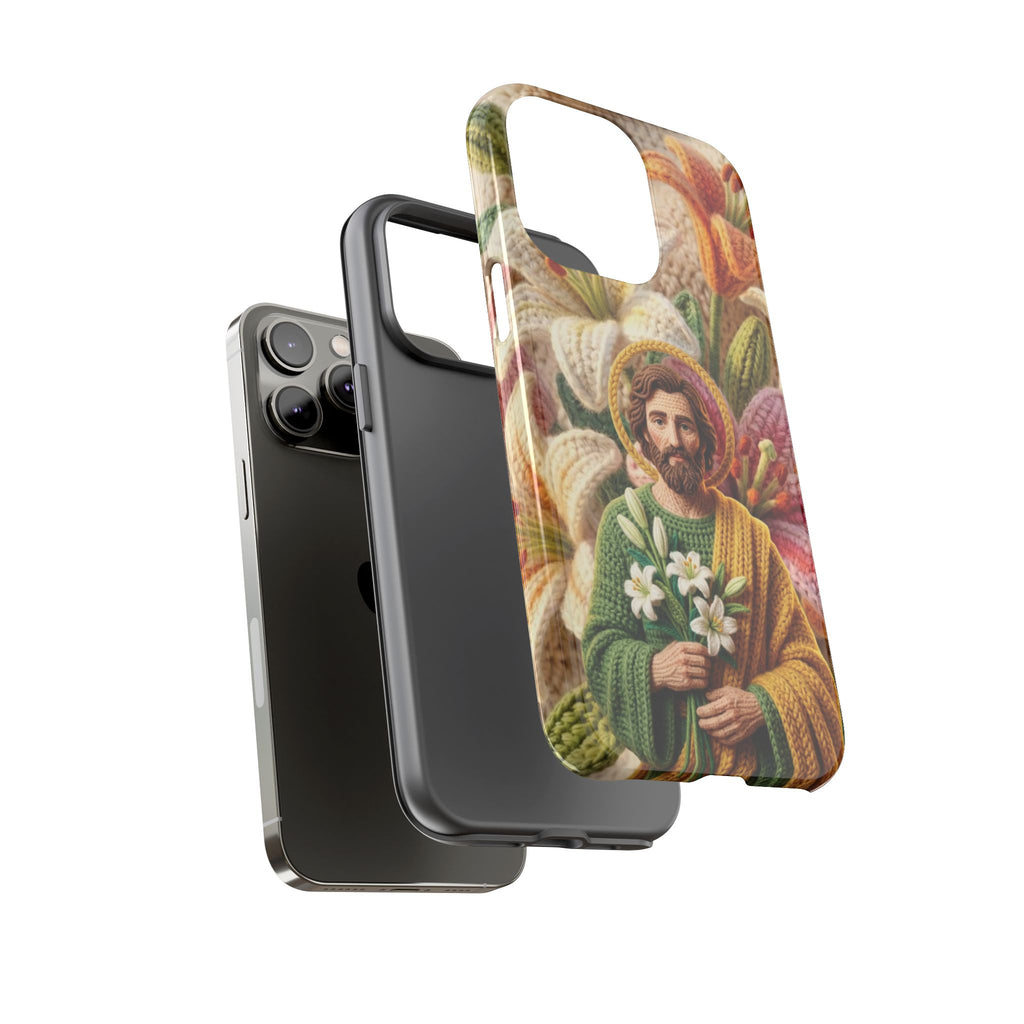 Phone Case Saint Joseph Lilies Design Holy Figure Phone Cover Faith Based Faux Yarn Saint of Workers Gift Samsung iPhone Pixel Models
